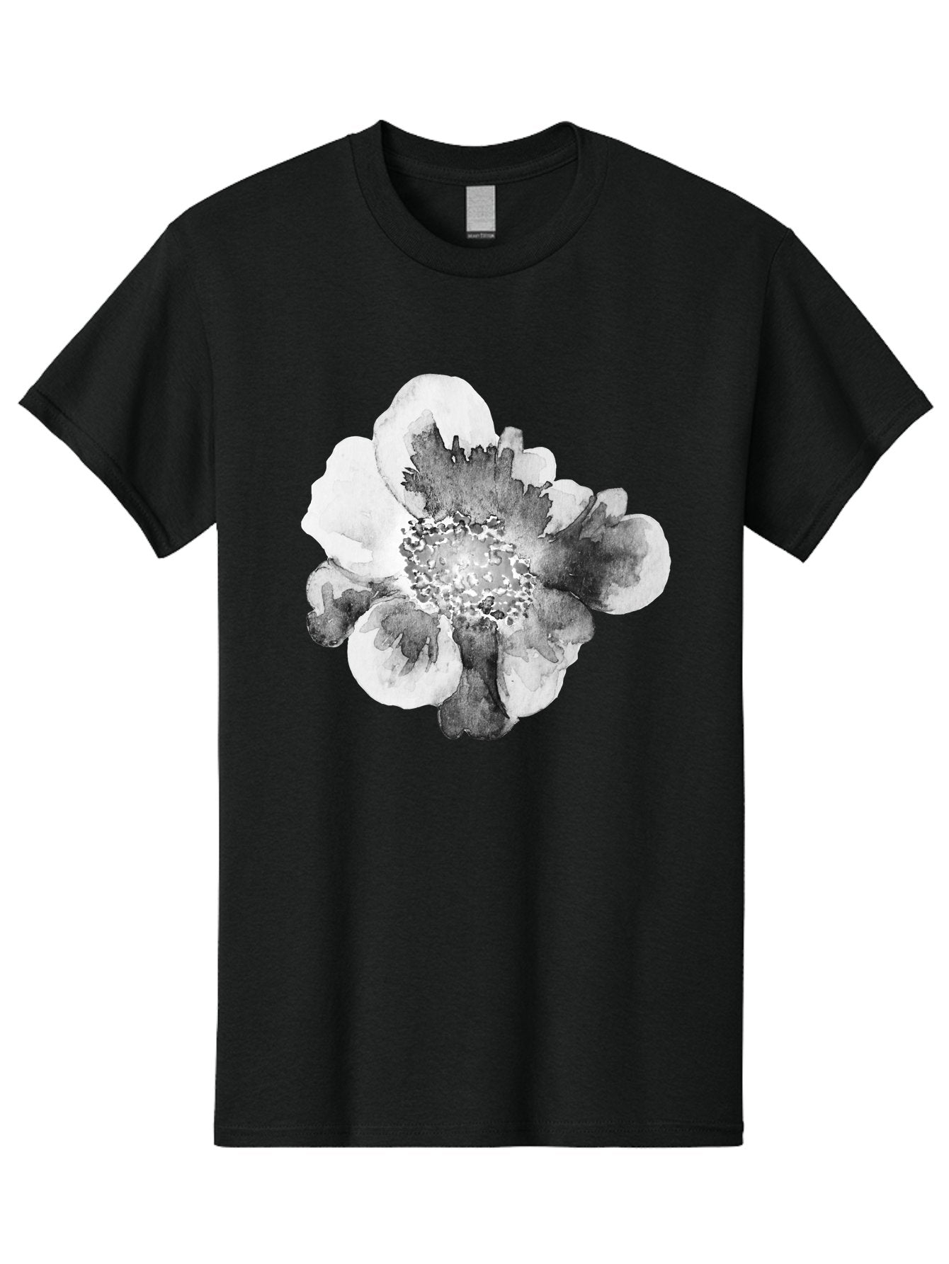 Watercolor-Flower Men'S Graphic Tee, 100% Cotton, Comfortable Casual Summer Wear, Machine Washable, Watercolor Flower, Black And White Petals, Delicate Artwork, Floral Design, Artistic Expression, Elegant Simplicity, Minimalist Style, Aac361 15