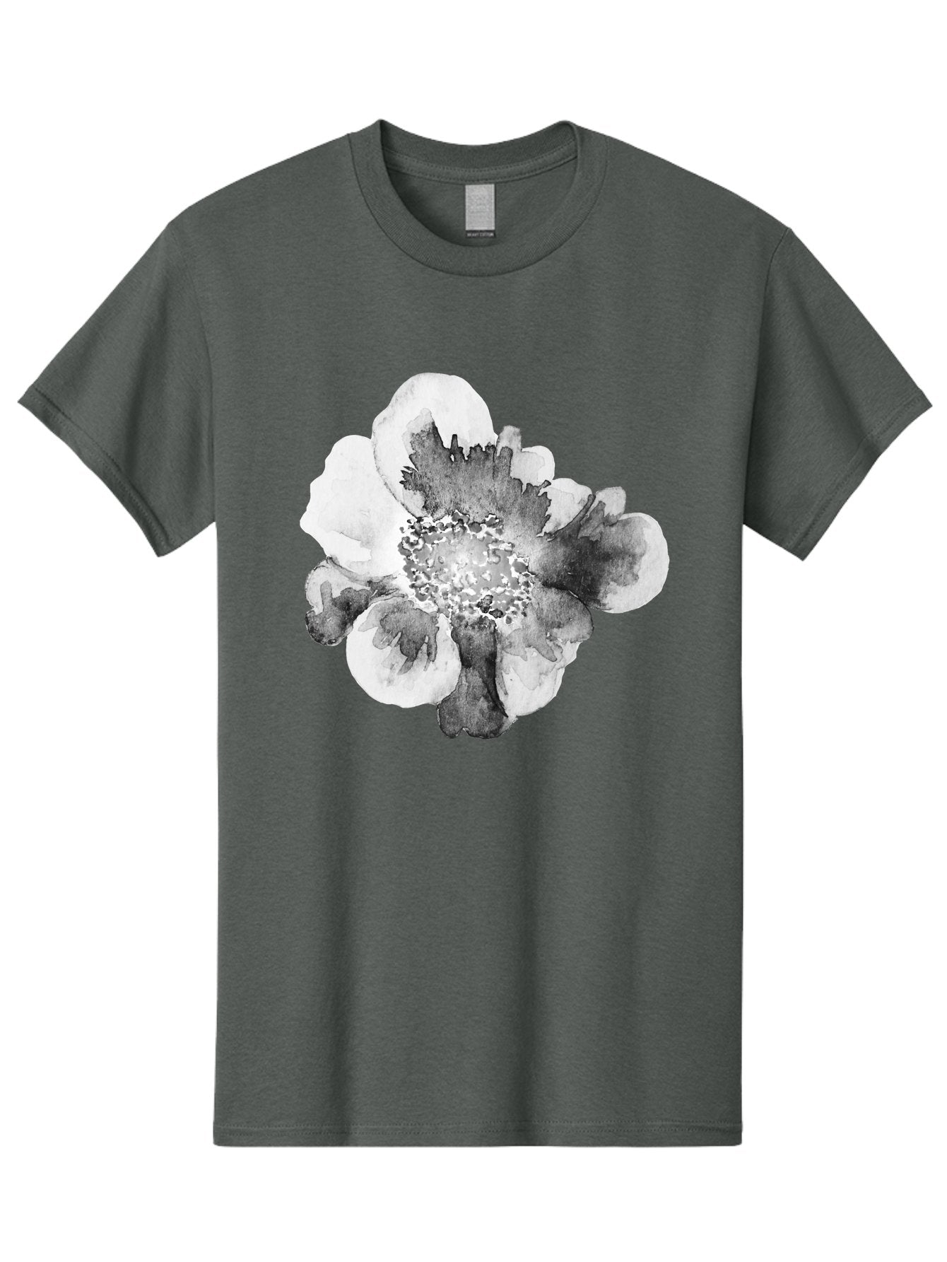 Watercolor-Flower Men'S Graphic Tee, 100% Cotton, Comfortable Casual Summer Wear, Machine Washable, Watercolor Flower, Black And White Petals, Delicate Artwork, Floral Design, Artistic Expression, Elegant Simplicity, Minimalist Style, Aac361 12