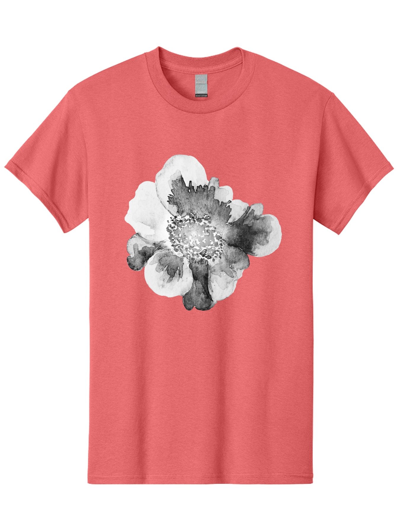 Watercolor-Flower Men'S Graphic Tee, 100% Cotton, Comfortable Casual Summer Wear, Machine Washable, Watercolor Flower, Black And White Petals, Delicate Artwork, Floral Design, Artistic Expression, Elegant Simplicity, Minimalist Style, Aac361 3