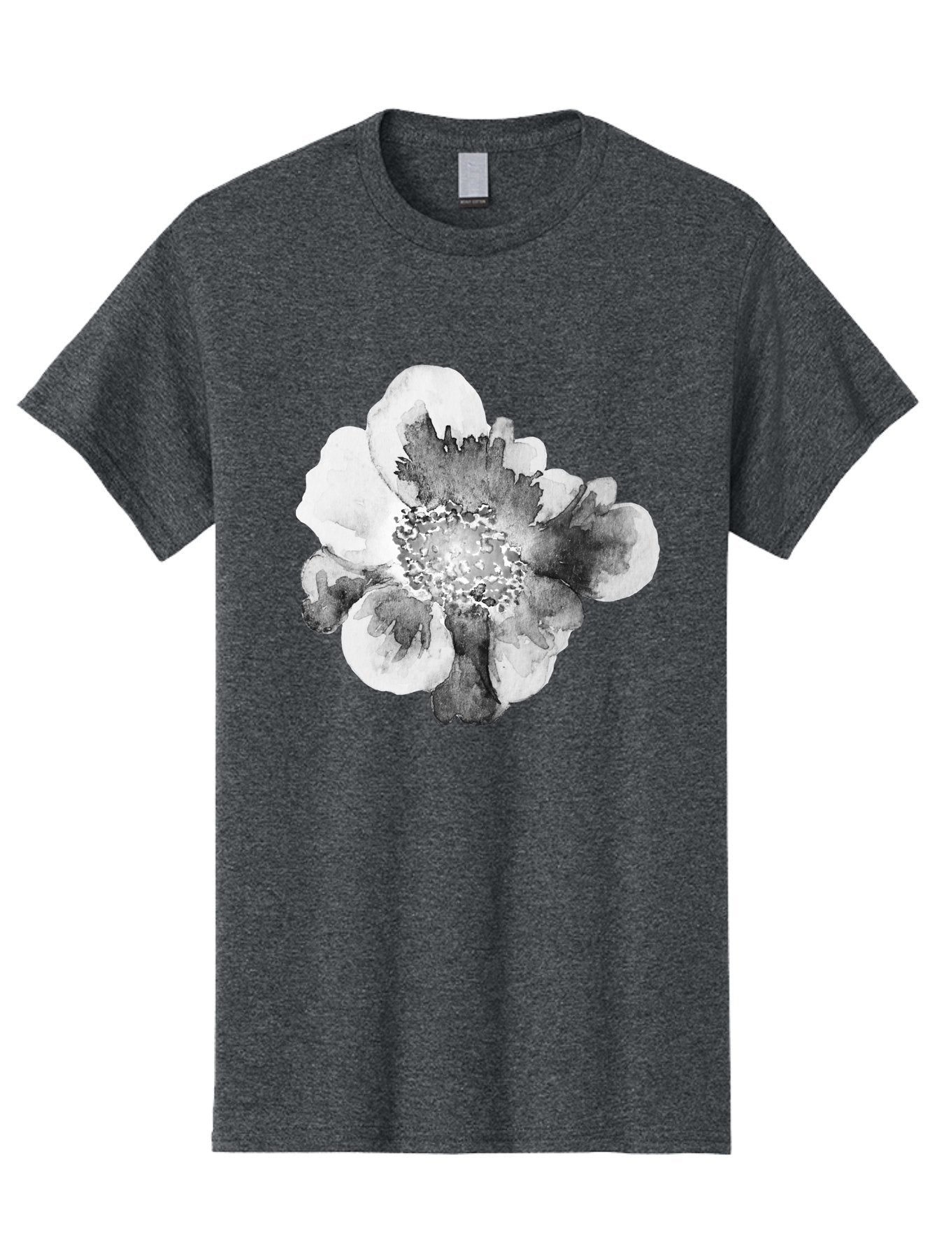 Watercolor-Flower Men'S Graphic Tee, 100% Cotton, Comfortable Casual Summer Wear, Machine Washable, Watercolor Flower, Black And White Petals, Delicate Artwork, Floral Design, Artistic Expression, Elegant Simplicity, Minimalist Style, Aac361 4