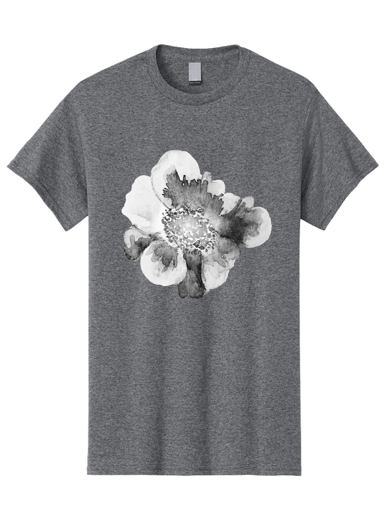 Watercolor-Flower Men'S Graphic Tee, 100% Cotton, Comfortable Casual Summer Wear, Machine Washable, Watercolor Flower, Black And White Petals, Delicate Artwork, Floral Design, Artistic Expression, Elegant Simplicity, Minimalist Style, Aac361 27