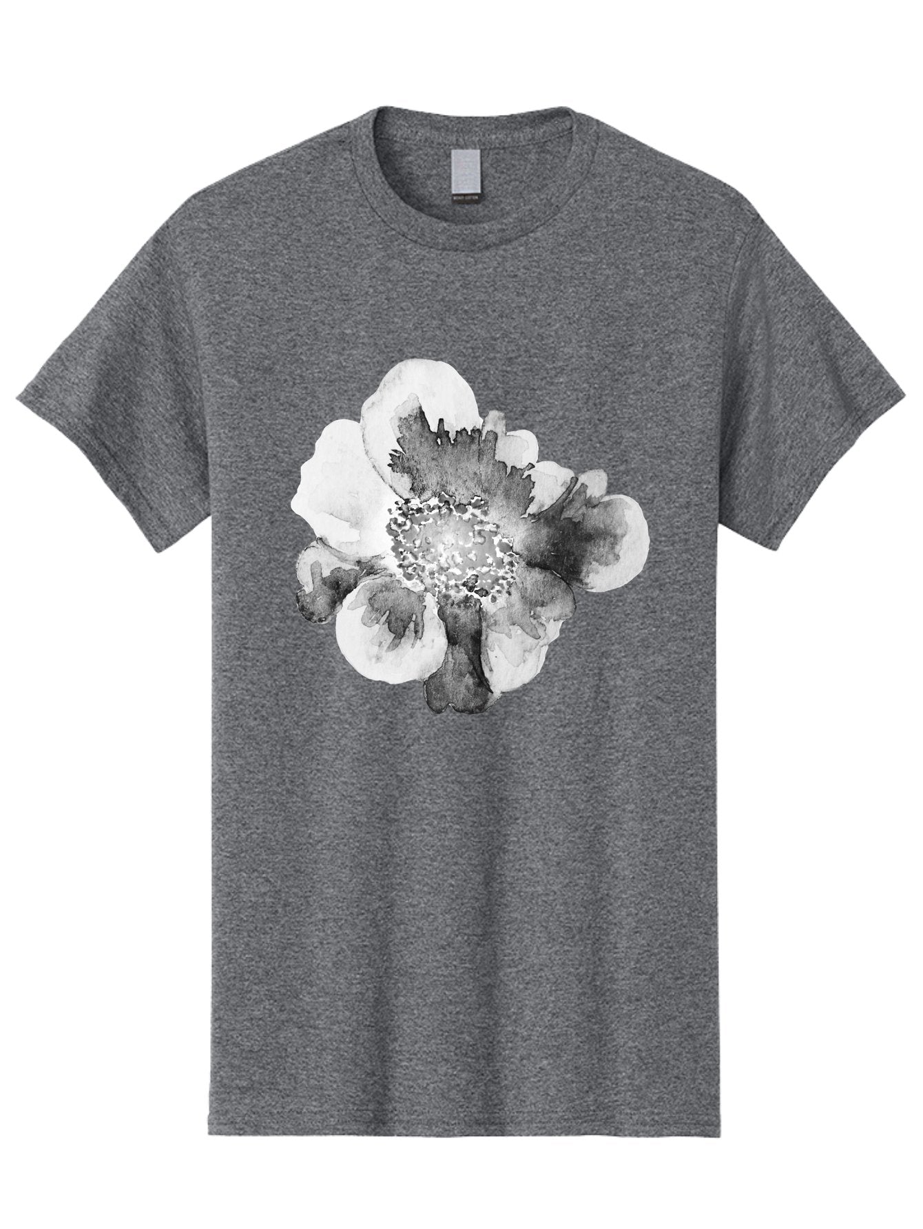 Watercolor-Flower Men'S Graphic Tee, 100% Cotton, Comfortable Casual Summer Wear, Machine Washable, Watercolor Flower, Black And White Petals, Delicate Artwork, Floral Design, Artistic Expression, Elegant Simplicity, Minimalist Style, Aac361 10