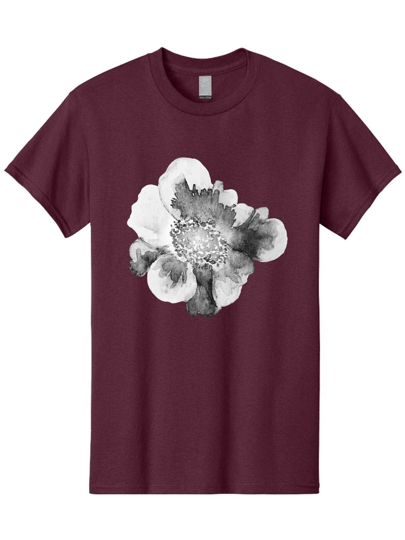 Watercolor-Flower Men'S Graphic Tee, 100% Cotton, Comfortable Casual Summer Wear, Machine Washable, Watercolor Flower, Black And White Petals, Delicate Artwork, Floral Design, Artistic Expression, Elegant Simplicity, Minimalist Style, Aac361 8