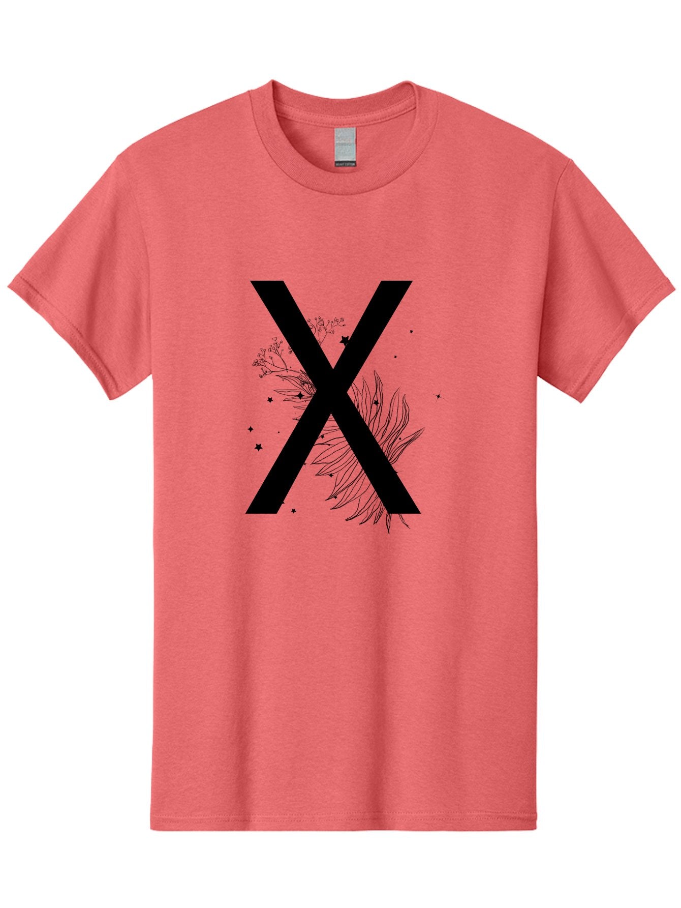 X Men'S Graphic Tee, 100% Cotton, Comfortable Casual Summer Wear, Machine Washable, Bold X Symbol, Floral Design, Black Ink Splatter, Creative Typography, Modern Art, Decorative Lettering, Abstract Illustration Aac365 8