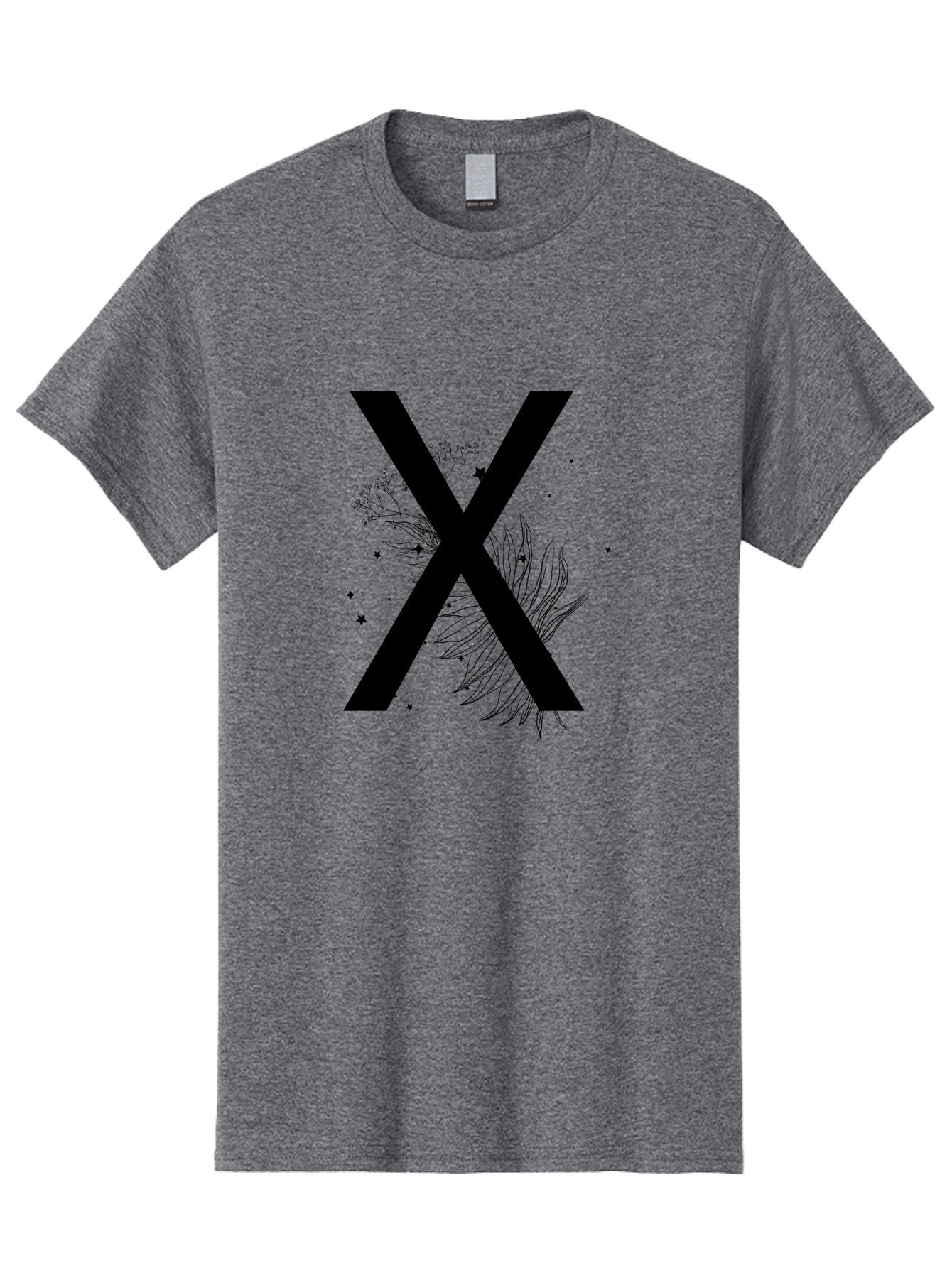 X Men'S Graphic Tee, 100% Cotton, Comfortable Casual Summer Wear, Machine Washable, Bold X Symbol, Floral Design, Black Ink Splatter, Creative Typography, Modern Art, Decorative Lettering, Abstract Illustration Aac365