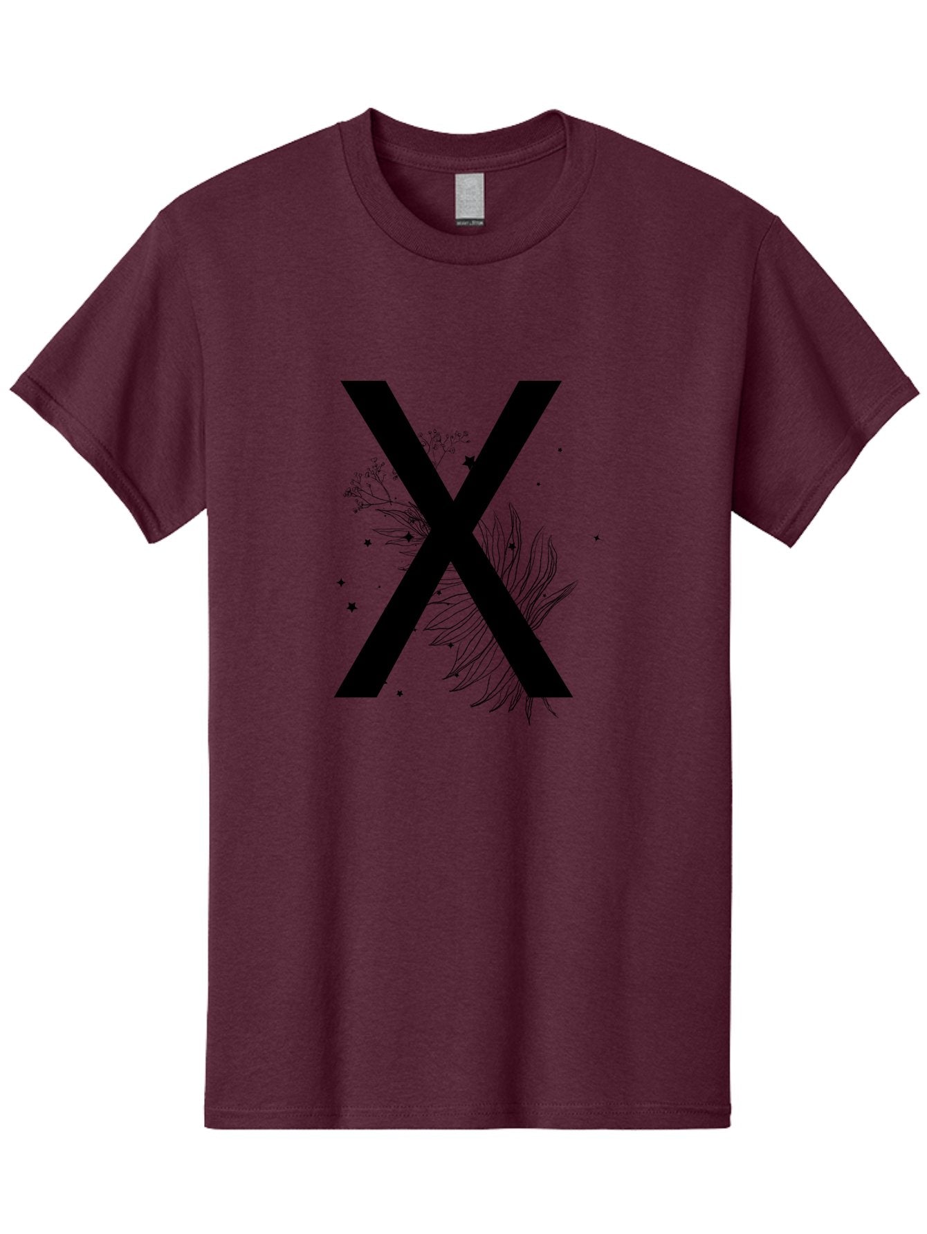 X Men'S Graphic Tee, 100% Cotton, Comfortable Casual Summer Wear, Machine Washable, Bold X Symbol, Floral Design, Black Ink Splatter, Creative Typography, Modern Art, Decorative Lettering, Abstract Illustration Aac365 9