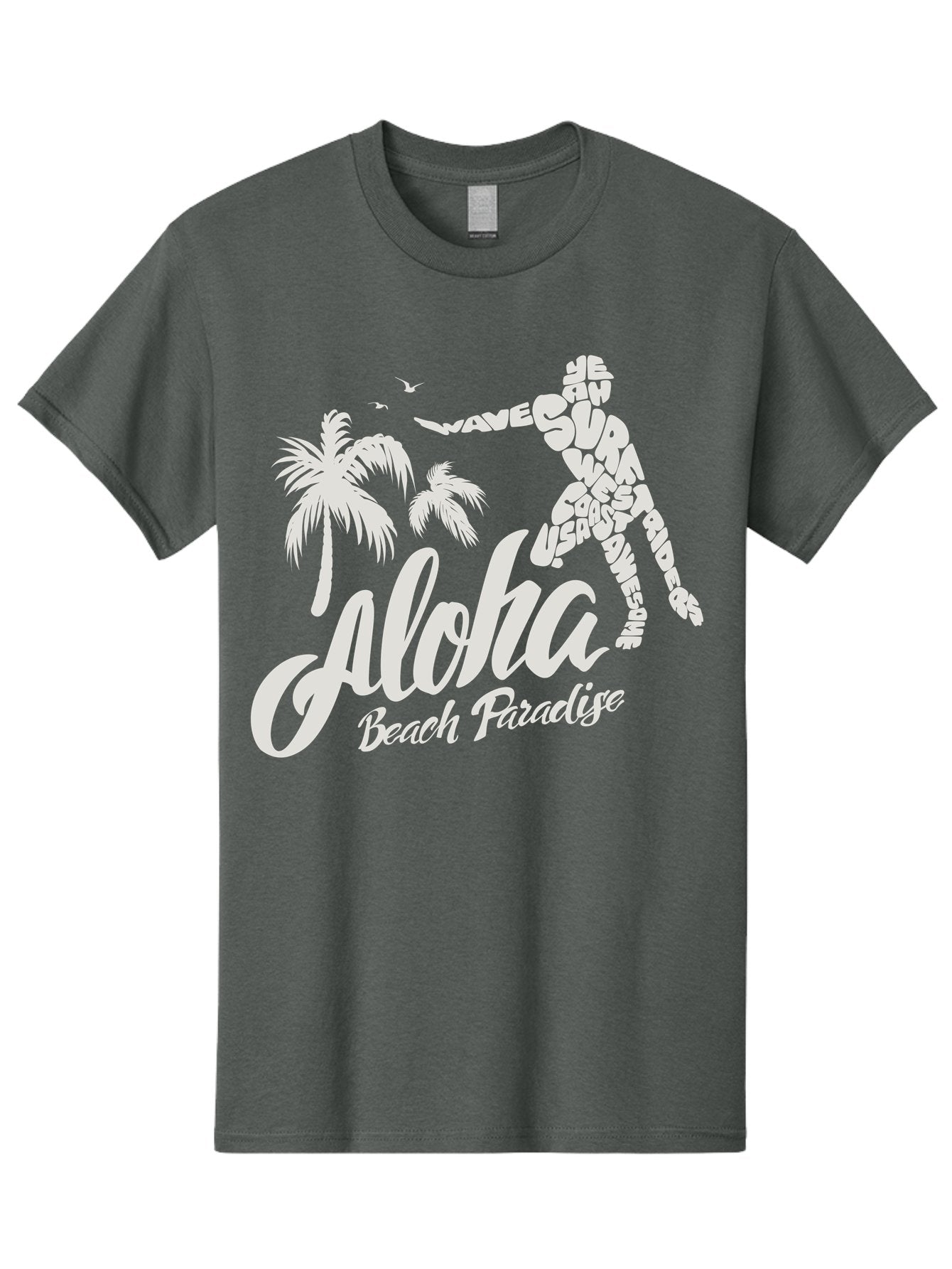 Aloha-Beach-Paradise Men'S Graphic Tee, 100% Cotton, Comfortable Casual Summer Wear, Machine Washable, Surfer Silhouette, Tropical Getaway, Beach Vacation, Surfing Culture, Wave Riding, Aloha Spirit, Island Vibes, Palm Trees, Beach Paradise, Aac368 7