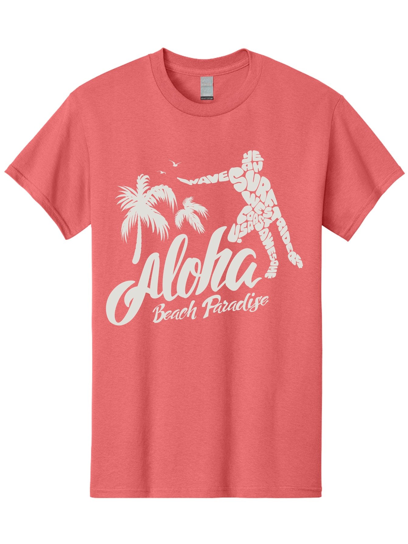 Aloha-Beach-Paradise Men'S Graphic Tee, 100% Cotton, Comfortable Casual Summer Wear, Machine Washable, Surfer Silhouette, Tropical Getaway, Beach Vacation, Surfing Culture, Wave Riding, Aloha Spirit, Island Vibes, Palm Trees, Beach Paradise, Aac368 9