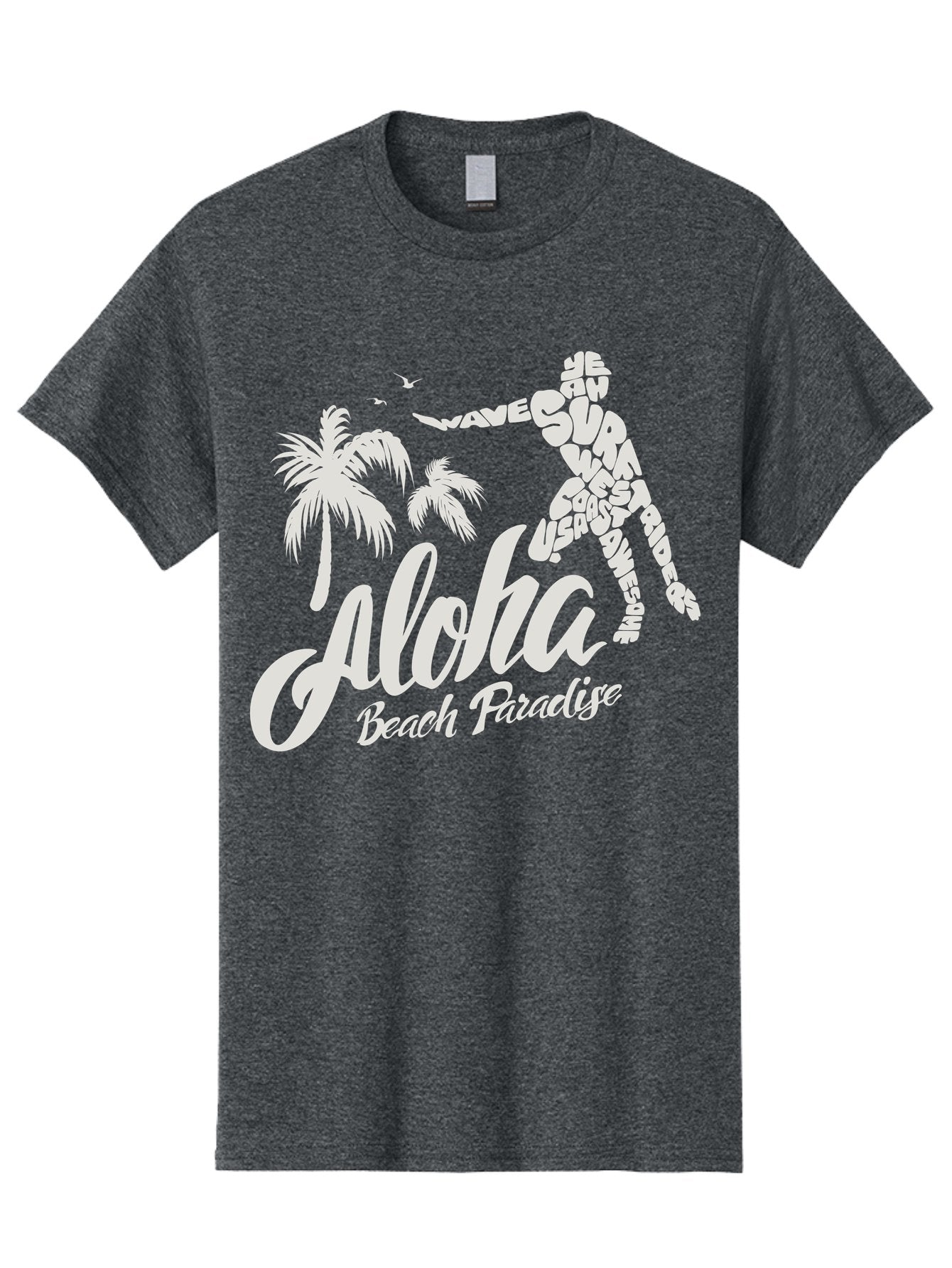 Aloha-Beach-Paradise Men'S Graphic Tee, 100% Cotton, Comfortable Casual Summer Wear, Machine Washable, Surfer Silhouette, Tropical Getaway, Beach Vacation, Surfing Culture, Wave Riding, Aloha Spirit, Island Vibes, Palm Trees, Beach Paradise, Aac368 3