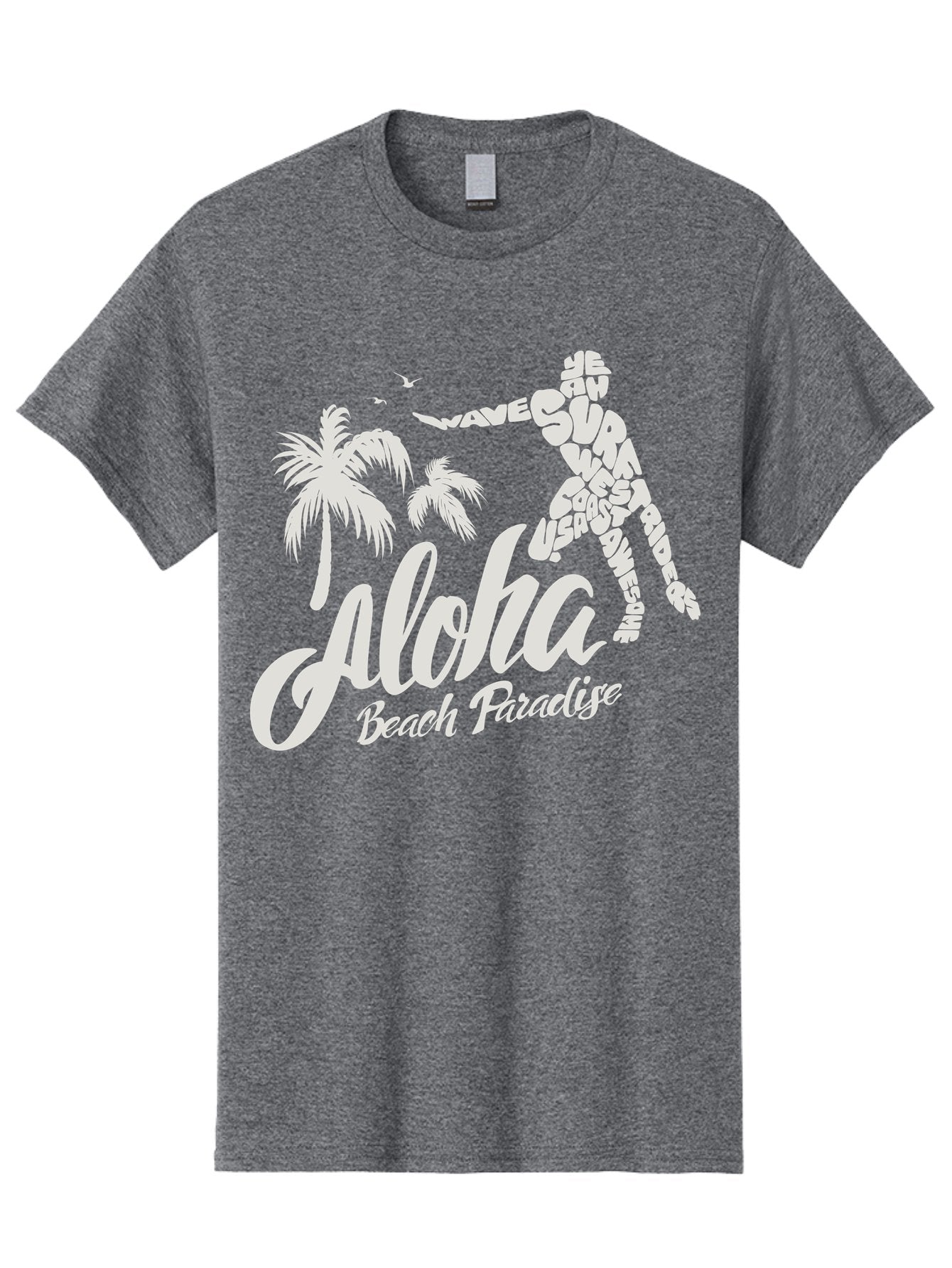 Aloha-Beach-Paradise Men'S Graphic Tee, 100% Cotton, Comfortable Casual Summer Wear, Machine Washable, Surfer Silhouette, Tropical Getaway, Beach Vacation, Surfing Culture, Wave Riding, Aloha Spirit, Island Vibes, Palm Trees, Beach Paradise, Aac368 11