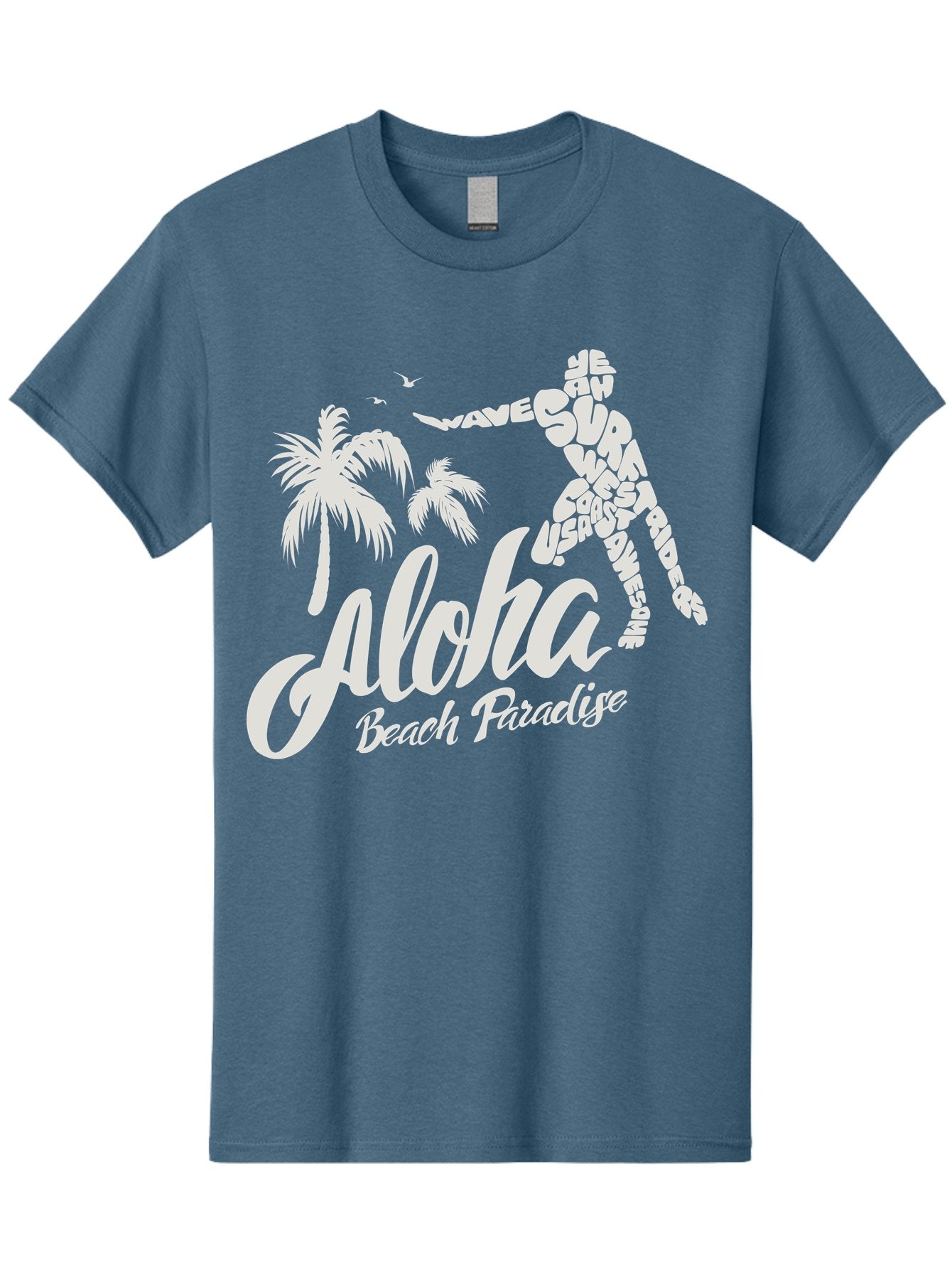Aloha-Beach-Paradise Men'S Graphic Tee, 100% Cotton, Comfortable Casual Summer Wear, Machine Washable, Surfer Silhouette, Tropical Getaway, Beach Vacation, Surfing Culture, Wave Riding, Aloha Spirit, Island Vibes, Palm Trees, Beach Paradise, Aac368 14