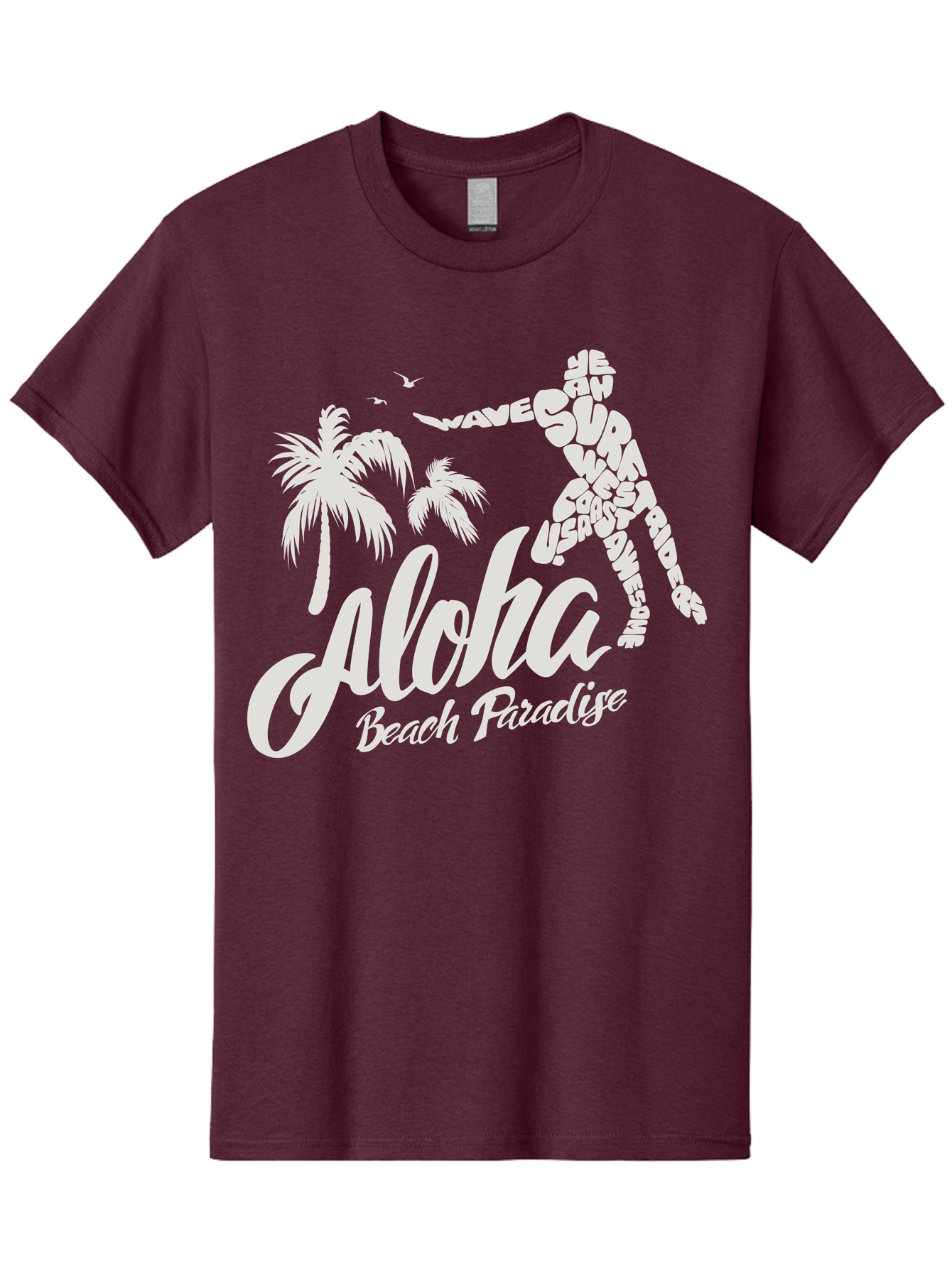 Aloha-Beach-Paradise Men'S Graphic Tee, 100% Cotton, Comfortable Casual Summer Wear, Machine Washable, Surfer Silhouette, Tropical Getaway, Beach Vacation, Surfing Culture, Wave Riding, Aloha Spirit, Island Vibes, Palm Trees, Beach Paradise, Aac368 15