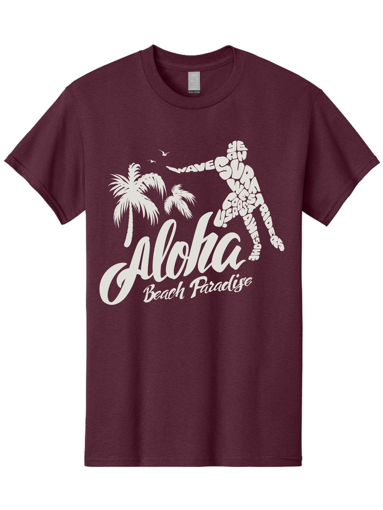 Aloha-Beach-Paradise Men'S Graphic Tee, 100% Cotton, Comfortable Casual Summer Wear, Machine Washable, Surfer Silhouette, Tropical Getaway, Beach Vacation, Surfing Culture, Wave Riding, Aloha Spirit, Island Vibes, Palm Trees, Beach Paradise, Aac368 5