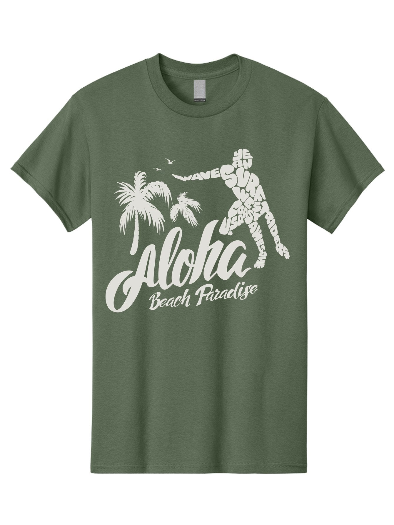 Aloha-Beach-Paradise Men'S Graphic Tee, 100% Cotton, Comfortable Casual Summer Wear, Machine Washable, Surfer Silhouette, Tropical Getaway, Beach Vacation, Surfing Culture, Wave Riding, Aloha Spirit, Island Vibes, Palm Trees, Beach Paradise, Aac368 15