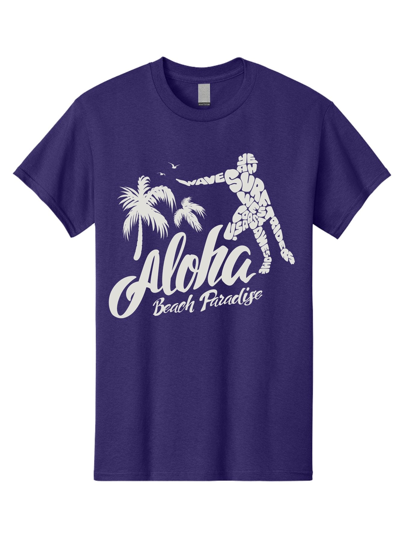 Aloha-Beach-Paradise Men'S Graphic Tee, 100% Cotton, Comfortable Casual Summer Wear, Machine Washable, Surfer Silhouette, Tropical Getaway, Beach Vacation, Surfing Culture, Wave Riding, Aloha Spirit, Island Vibes, Palm Trees, Beach Paradise, Aac368 8