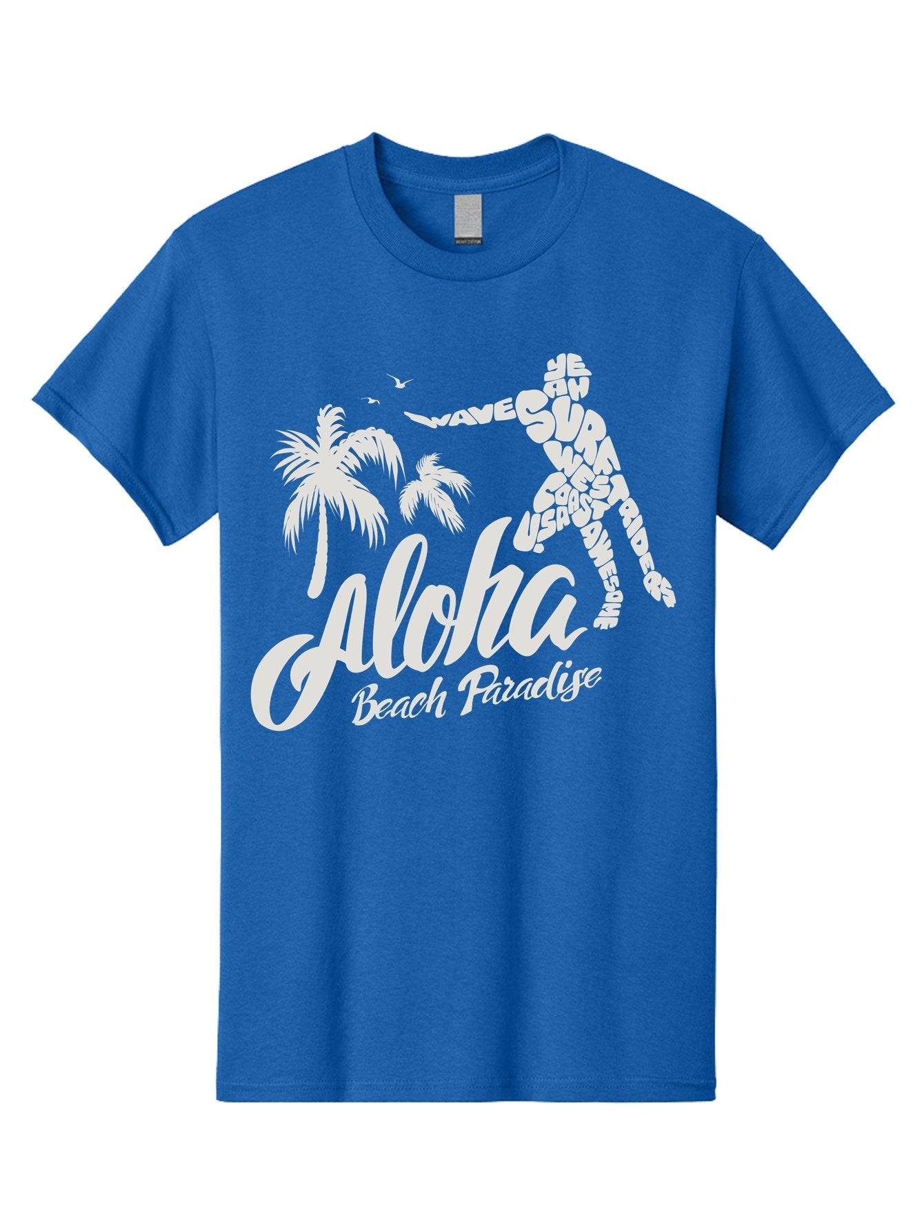 Aloha-Beach-Paradise Men'S Graphic Tee, 100% Cotton, Comfortable Casual Summer Wear, Machine Washable, Surfer Silhouette, Tropical Getaway, Beach Vacation, Surfing Culture, Wave Riding, Aloha Spirit, Island Vibes, Palm Trees, Beach Paradise, Aac368 13