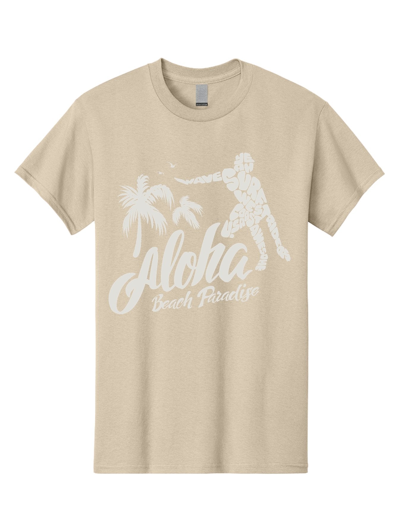 Aloha-Beach-Paradise Men'S Graphic Tee, 100% Cotton, Comfortable Casual Summer Wear, Machine Washable, Surfer Silhouette, Tropical Getaway, Beach Vacation, Surfing Culture, Wave Riding, Aloha Spirit, Island Vibes, Palm Trees, Beach Paradise, Aac368 12