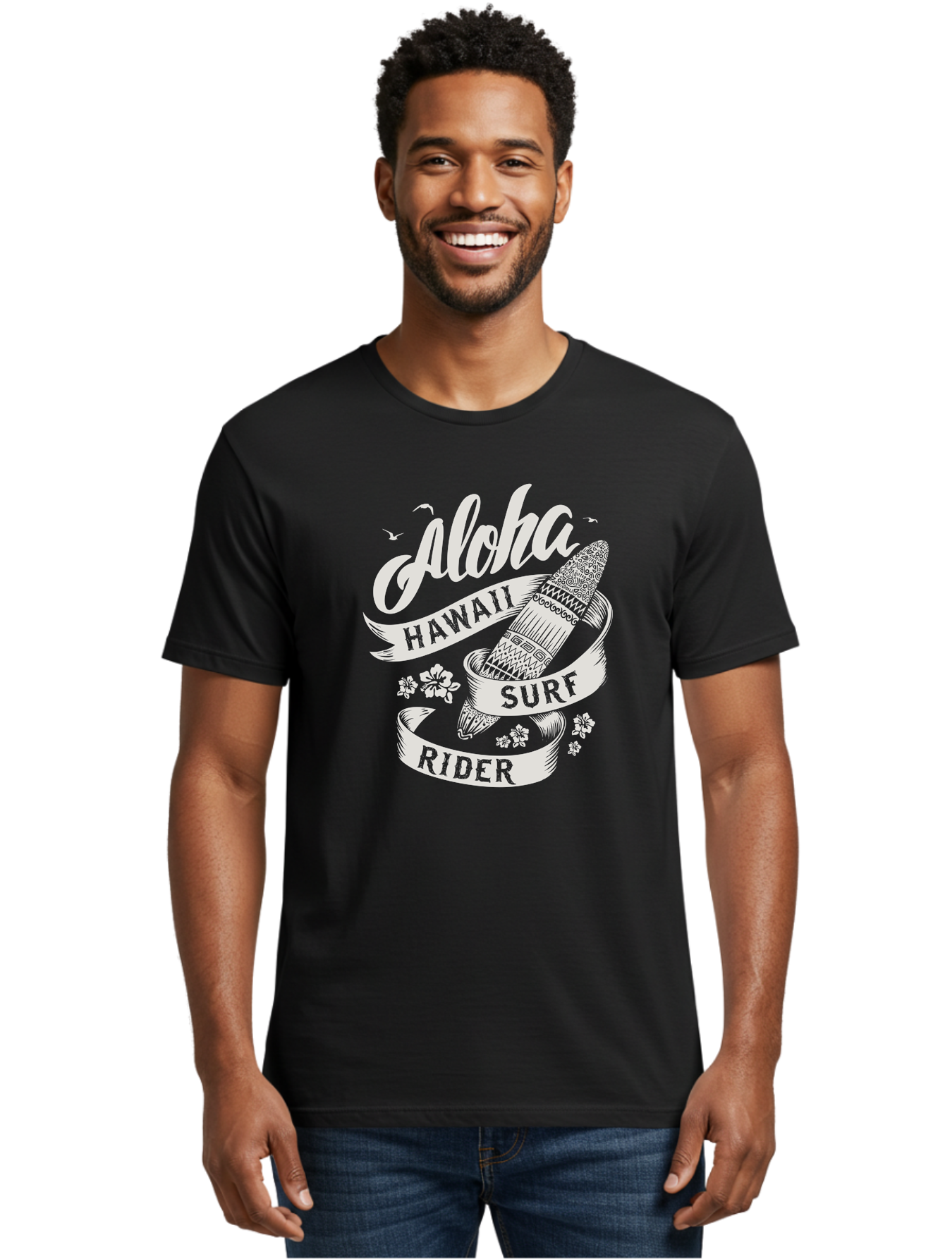 Aloha-Hawaii-Surf-Rider Men'S Graphic Tee, 100% Cotton, Comfortable Casual Summer Wear, Machine Washable, Surfboard Graphic, Hawaii Surf Culture, Aloha Spirit, Surfer Lifestyle, Tropical Vibes, Beachy Keiki, Surfing Adventure, Aac369