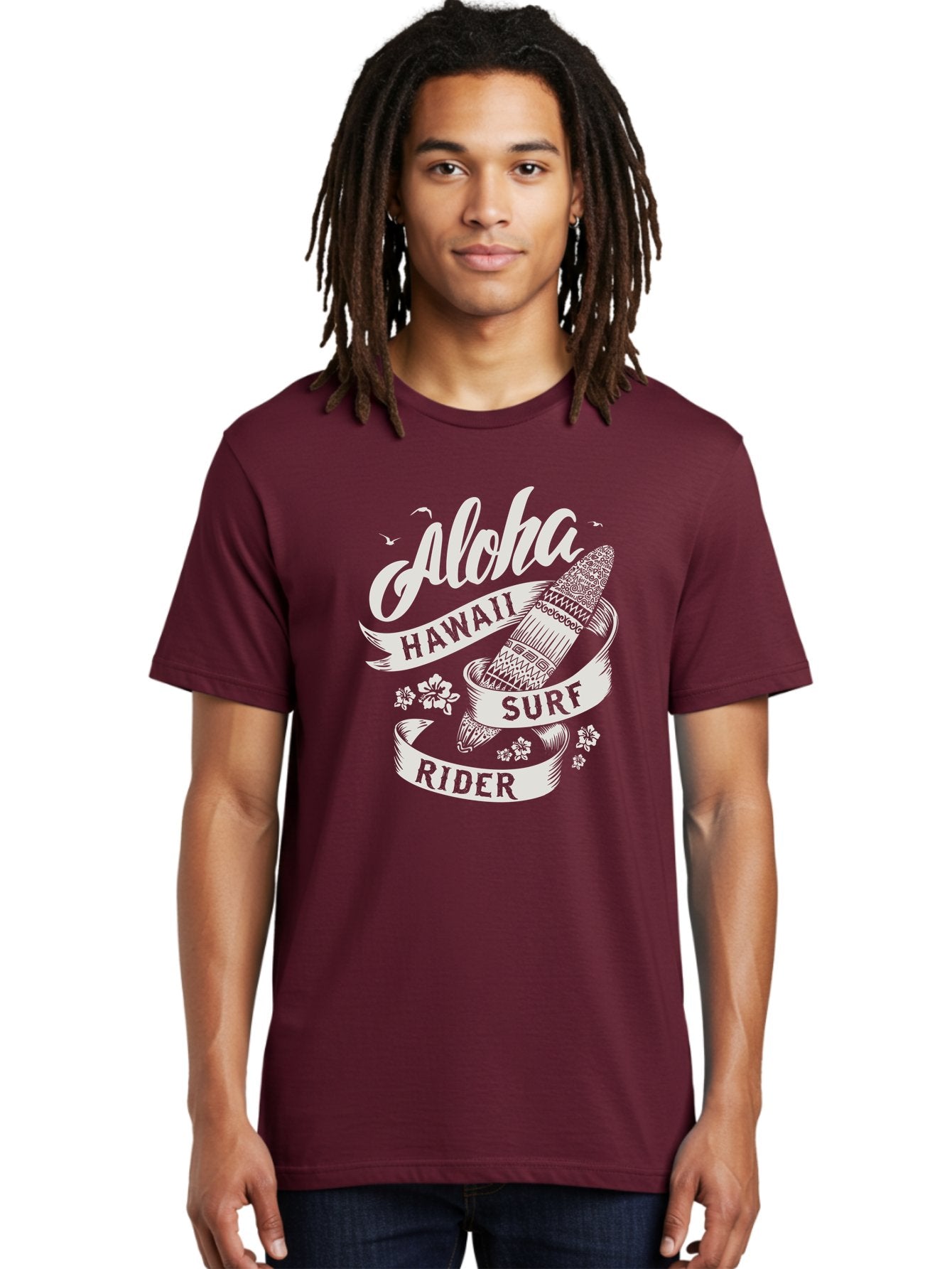 Aloha-Hawaii-Surf-Rider Men'S Graphic Tee, 100% Cotton, Comfortable Casual Summer Wear, Machine Washable, Surfboard Graphic, Hawaii Surf Culture, Aloha Spirit, Surfer Lifestyle, Tropical Vibes, Beachy Keiki, Surfing Adventure, Aac369 21