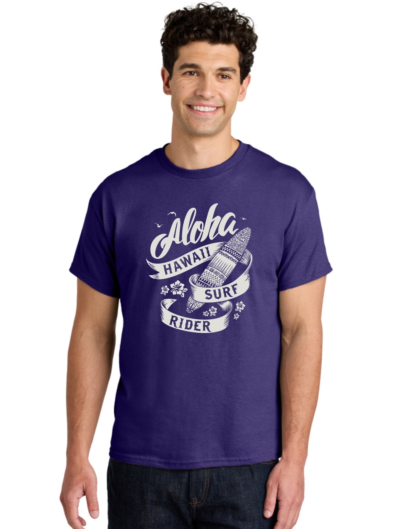 Aloha-Hawaii-Surf-Rider Men'S Graphic Tee, 100% Cotton, Comfortable Casual Summer Wear, Machine Washable, Surfboard Graphic, Hawaii Surf Culture, Aloha Spirit, Surfer Lifestyle, Tropical Vibes, Beachy Keiki, Surfing Adventure, Aac369 18