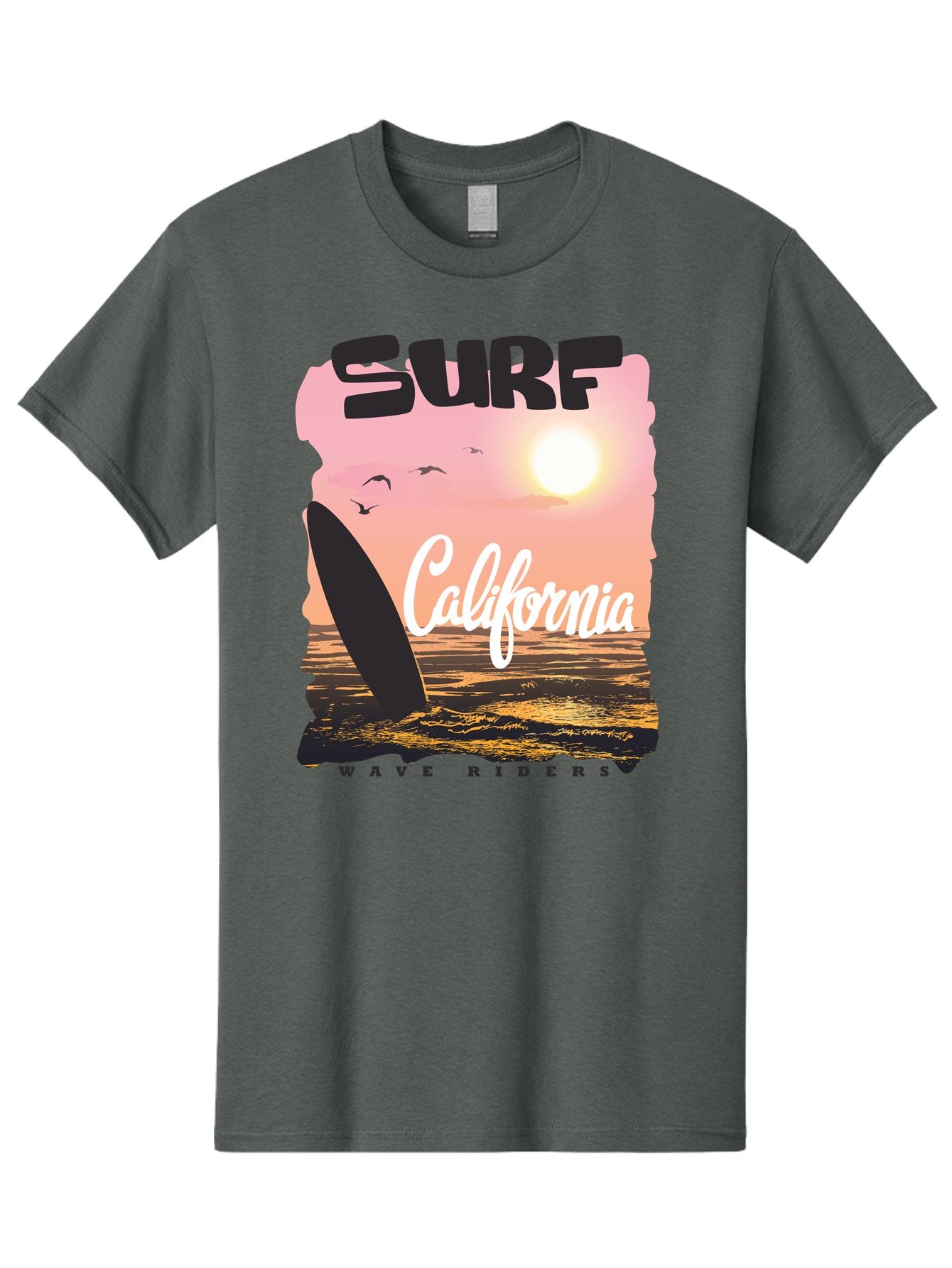 Surf-California Men'S Graphic Tee, 100% Cotton, Comfortable Casual Summer Wear, Machine Washable, Surfing In California, Wave Riders, Beach Life, Surfers Paradise, Coastal Scenery, Sunset Over The Ocean, Seagulls Flying, Aac372 11