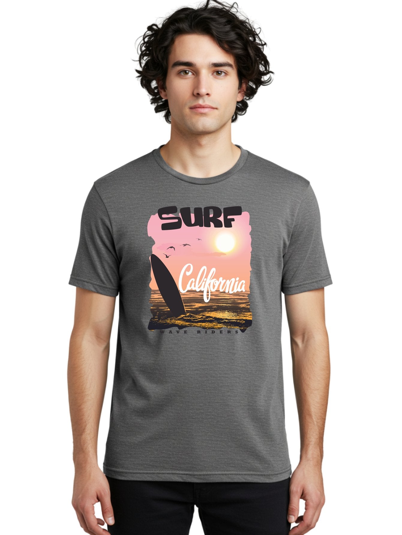 Surf-California Men'S Graphic Tee, 100% Cotton, Comfortable Casual Summer Wear, Machine Washable, Surfing In California, Wave Riders, Beach Life, Surfers Paradise, Coastal Scenery, Sunset Over The Ocean, Seagulls Flying, Aac372 29