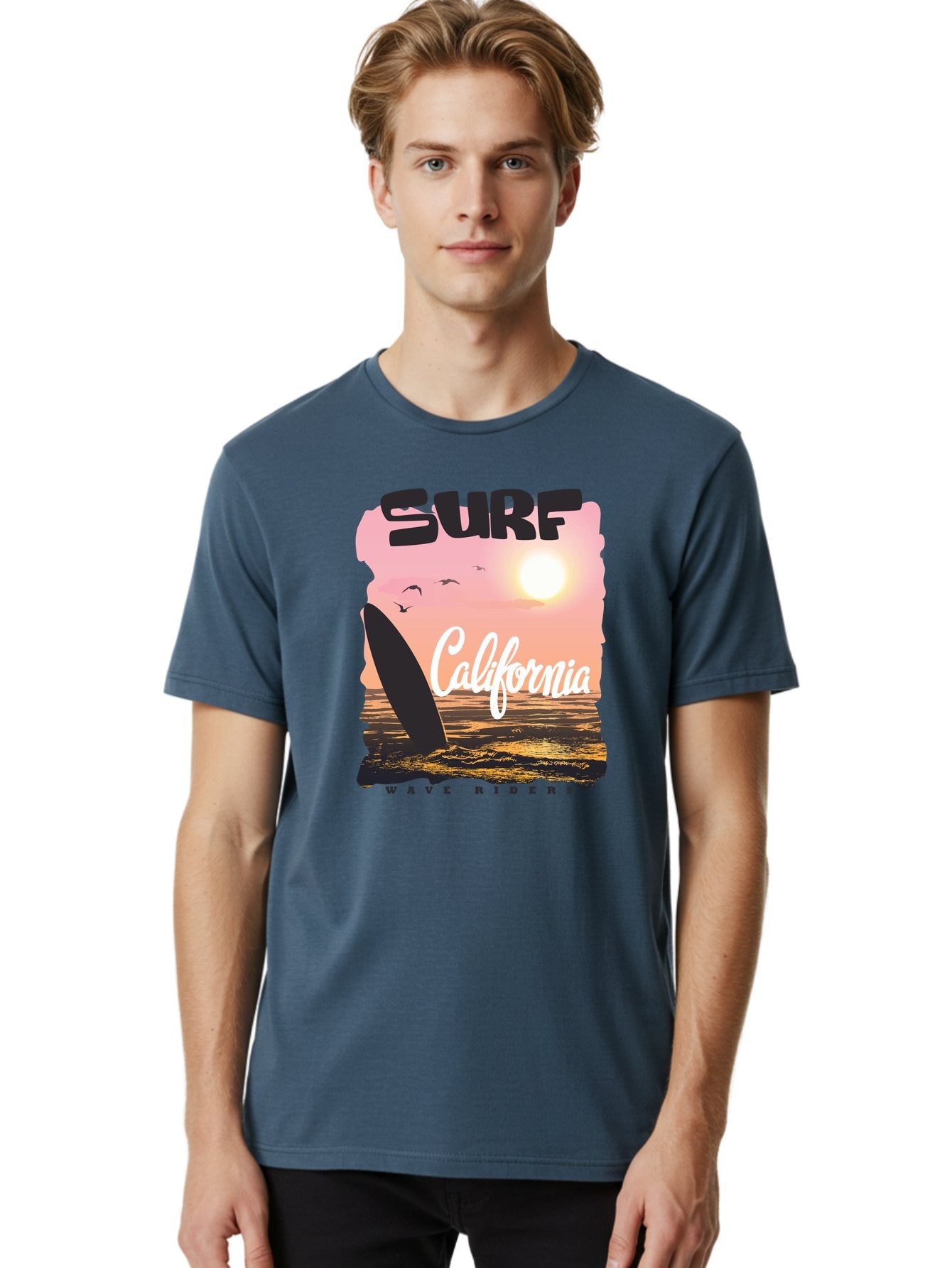 Surf-California Men'S Graphic Tee, 100% Cotton, Comfortable Casual Summer Wear, Machine Washable, Surfing In California, Wave Riders, Beach Life, Surfers Paradise, Coastal Scenery, Sunset Over The Ocean, Seagulls Flying, Aac372 22