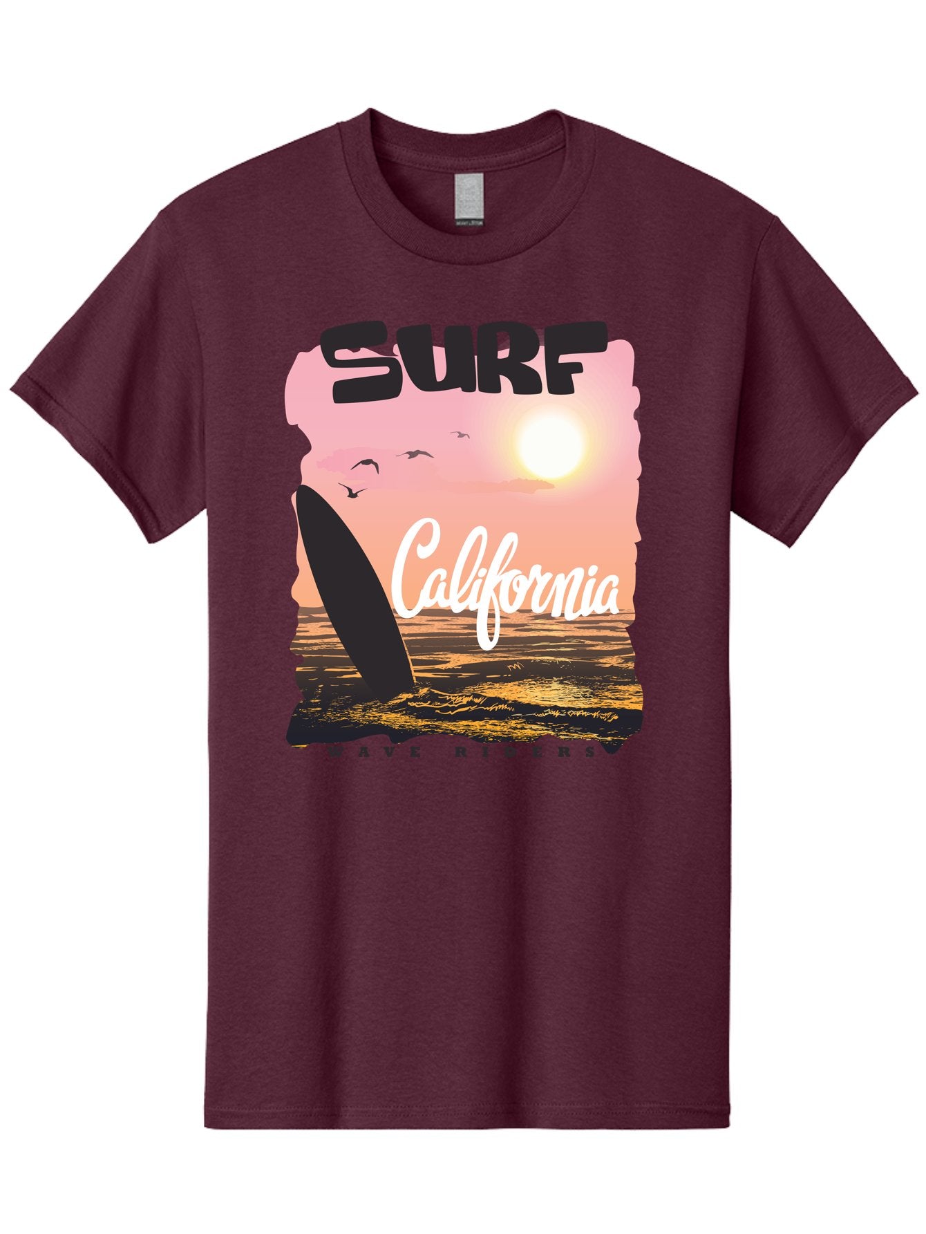 Surf-California Men'S Graphic Tee, 100% Cotton, Comfortable Casual Summer Wear, Machine Washable, Surfing In California, Wave Riders, Beach Life, Surfers Paradise, Coastal Scenery, Sunset Over The Ocean, Seagulls Flying, Aac372 4