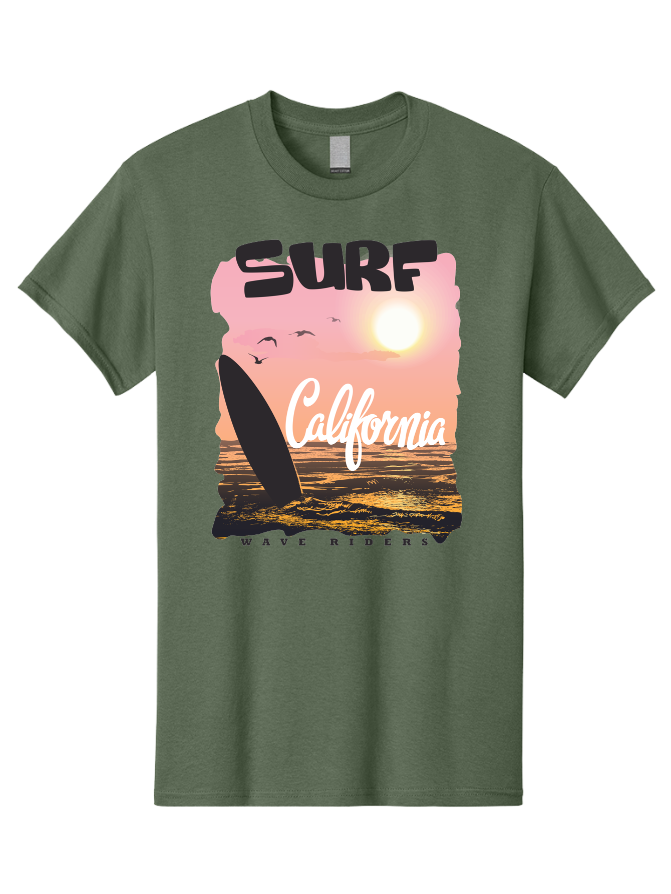 Surf-California Men'S Graphic Tee, 100% Cotton, Comfortable Casual Summer Wear, Machine Washable, Surfing In California, Wave Riders, Beach Life, Surfers Paradise, Coastal Scenery, Sunset Over The Ocean, Seagulls Flying, Aac372 15