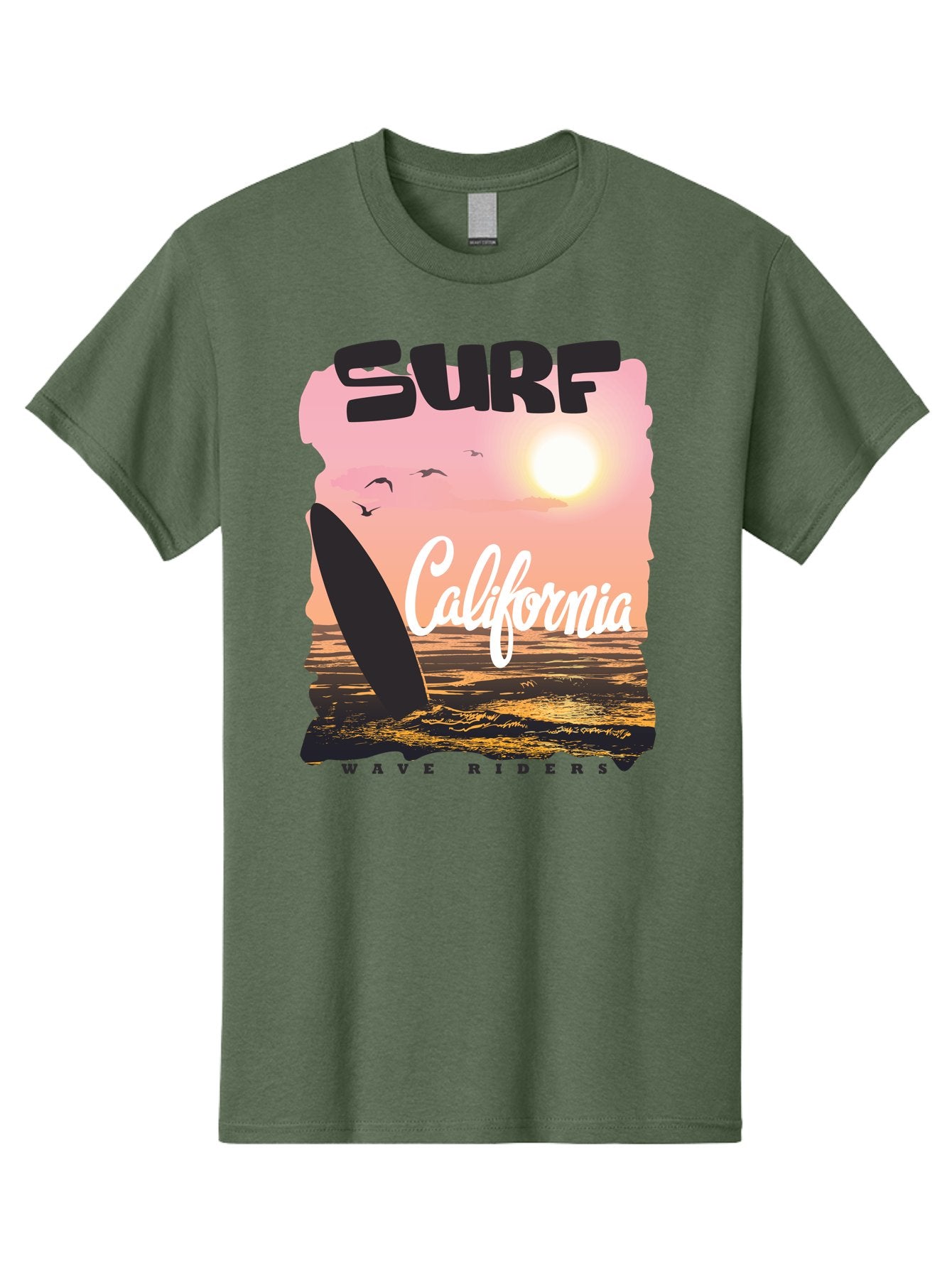Surf-California Men'S Graphic Tee, 100% Cotton, Comfortable Casual Summer Wear, Machine Washable, Surfing In California, Wave Riders, Beach Life, Surfers Paradise, Coastal Scenery, Sunset Over The Ocean, Seagulls Flying, Aac372 5