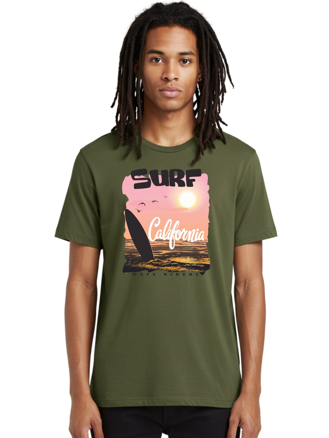 Surf-California Men'S Graphic Tee, 100% Cotton, Comfortable Casual Summer Wear, Machine Washable, Surfing In California, Wave Riders, Beach Life, Surfers Paradise, Coastal Scenery, Sunset Over The Ocean, Seagulls Flying, Aac372 23