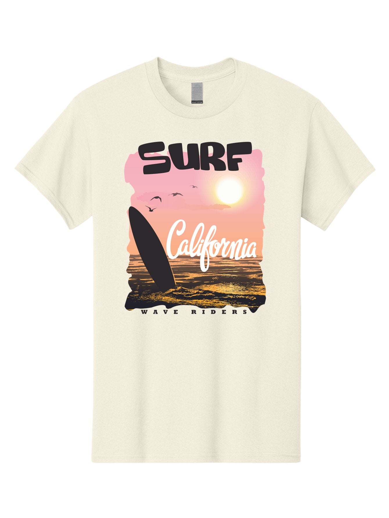 Surf-California Men'S Graphic Tee, 100% Cotton, Comfortable Casual Summer Wear, Machine Washable, Surfing In California, Wave Riders, Beach Life, Surfers Paradise, Coastal Scenery, Sunset Over The Ocean, Seagulls Flying, Aac372 12