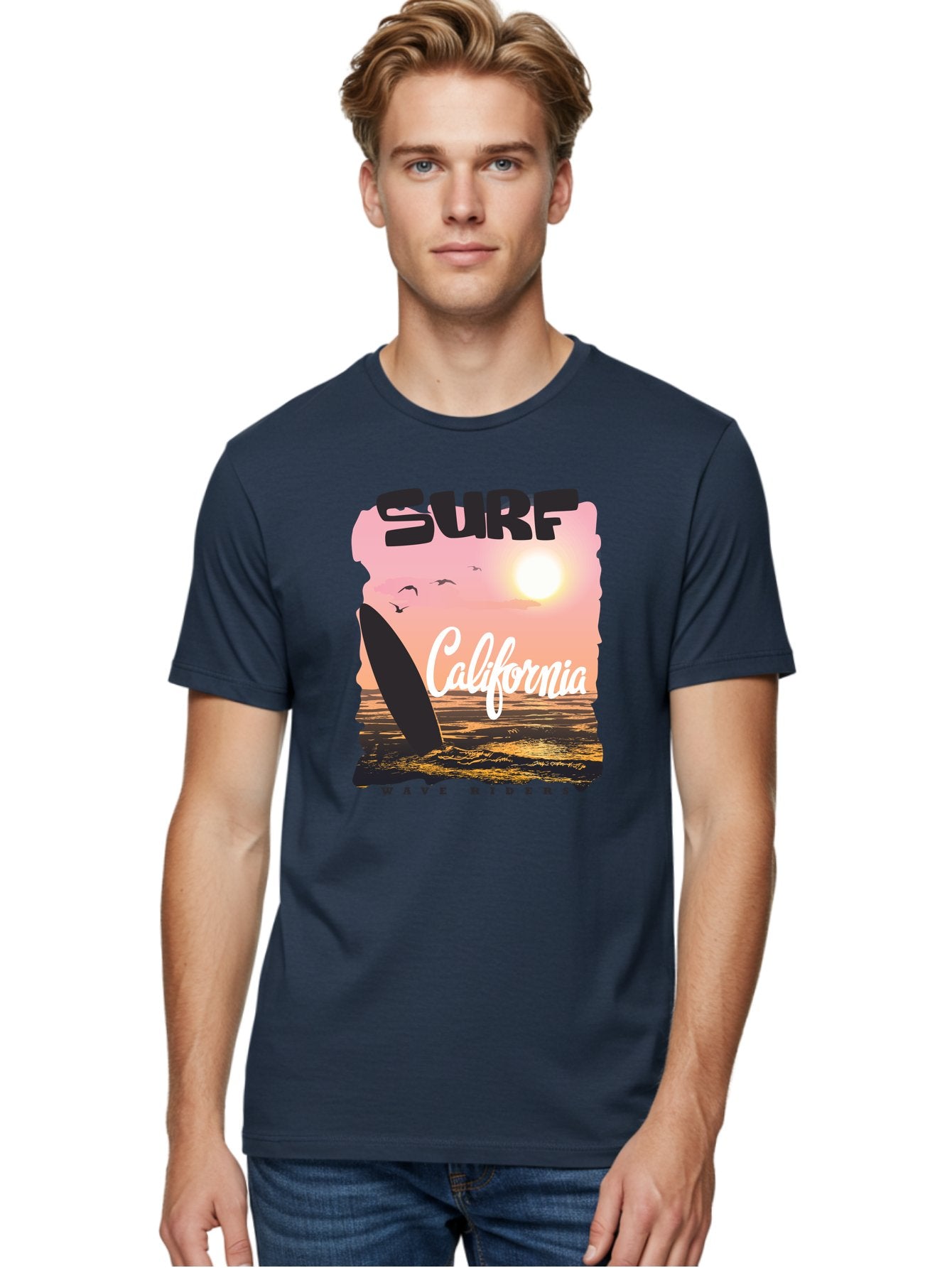 Surf-California Men'S Graphic Tee, 100% Cotton, Comfortable Casual Summer Wear, Machine Washable, Surfing In California, Wave Riders, Beach Life, Surfers Paradise, Coastal Scenery, Sunset Over The Ocean, Seagulls Flying, Aac372 20