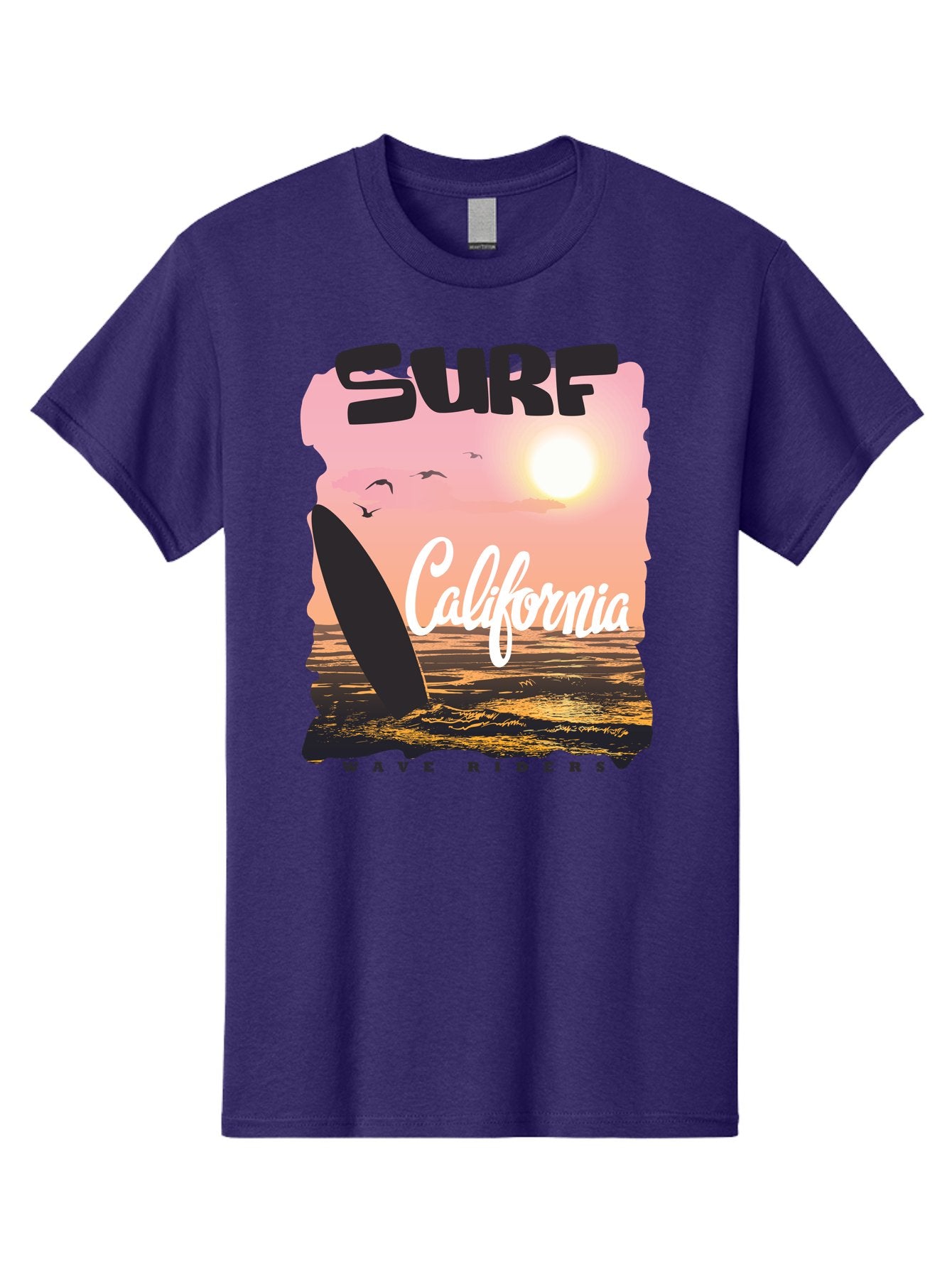 Surf-California Men'S Graphic Tee, 100% Cotton, Comfortable Casual Summer Wear, Machine Washable, Surfing In California, Wave Riders, Beach Life, Surfers Paradise, Coastal Scenery, Sunset Over The Ocean, Seagulls Flying, Aac372 7