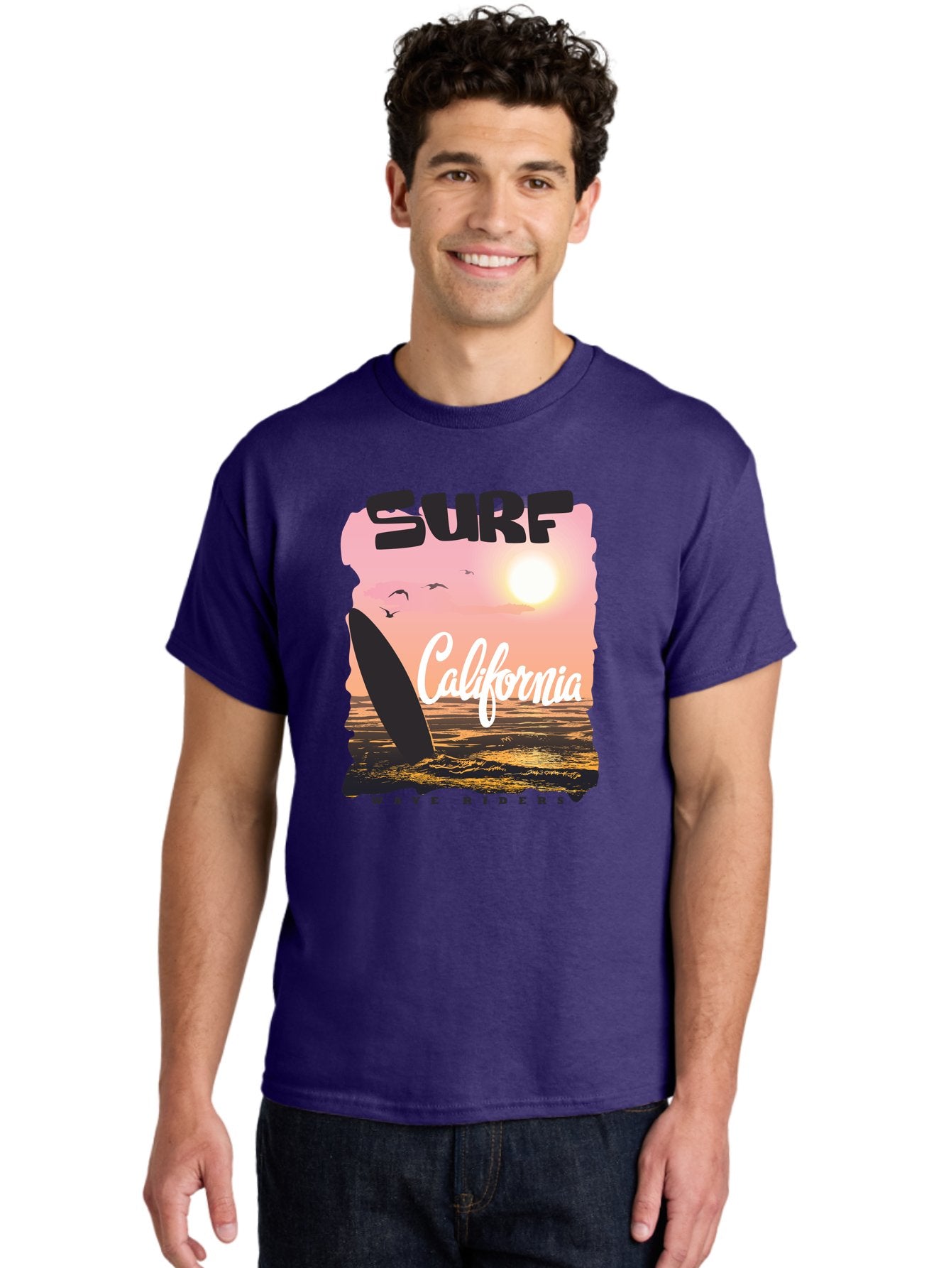 Surf-California Men'S Graphic Tee, 100% Cotton, Comfortable Casual Summer Wear, Machine Washable, Surfing In California, Wave Riders, Beach Life, Surfers Paradise, Coastal Scenery, Sunset Over The Ocean, Seagulls Flying, Aac372 16