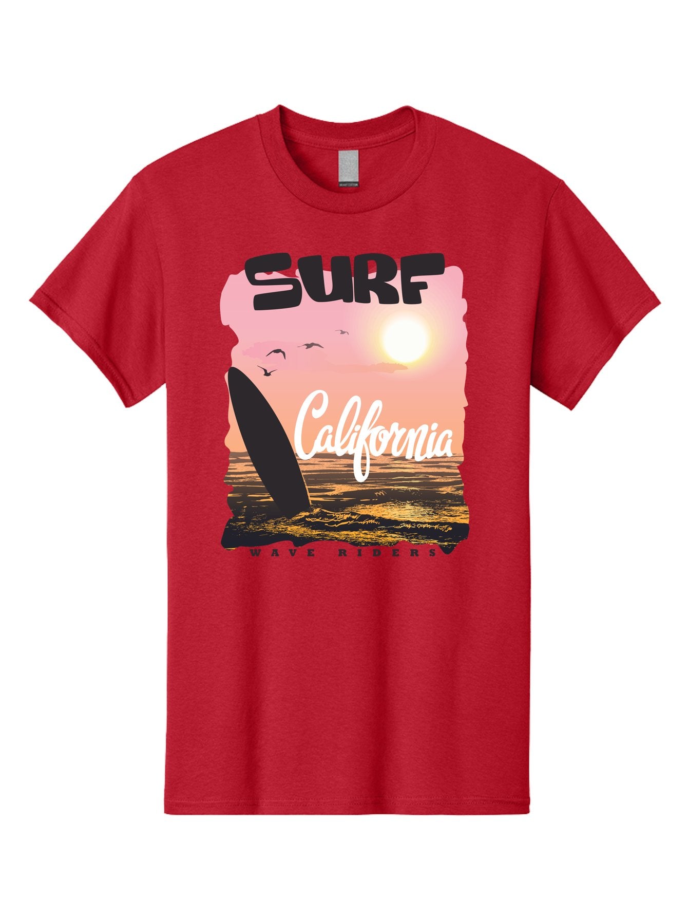 Surf-California Men'S Graphic Tee, 100% Cotton, Comfortable Casual Summer Wear, Machine Washable, Surfing In California, Wave Riders, Beach Life, Surfers Paradise, Coastal Scenery, Sunset Over The Ocean, Seagulls Flying, Aac372 15