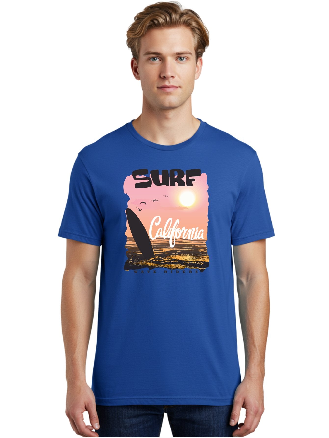 Surf-California Men'S Graphic Tee, 100% Cotton, Comfortable Casual Summer Wear, Machine Washable, Surfing In California, Wave Riders, Beach Life, Surfers Paradise, Coastal Scenery, Sunset Over The Ocean, Seagulls Flying, Aac372 24