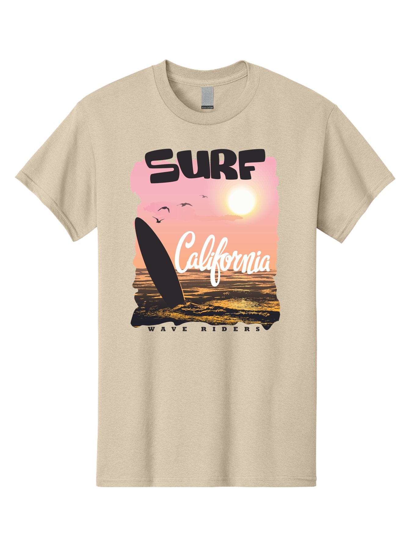 Surf-California Men'S Graphic Tee, 100% Cotton, Comfortable Casual Summer Wear, Machine Washable, Surfing In California, Wave Riders, Beach Life, Surfers Paradise, Coastal Scenery, Sunset Over The Ocean, Seagulls Flying, Aac372 8