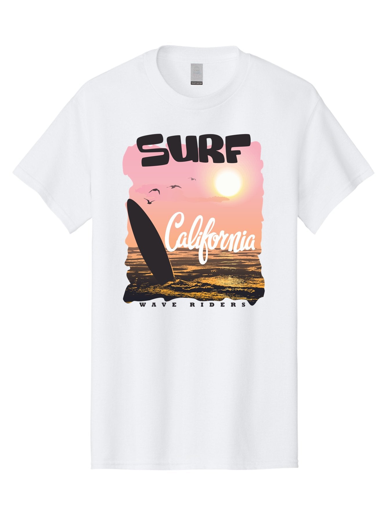 Surf-California Men'S Graphic Tee, 100% Cotton, Comfortable Casual Summer Wear, Machine Washable, Surfing In California, Wave Riders, Beach Life, Surfers Paradise, Coastal Scenery, Sunset Over The Ocean, Seagulls Flying, Aac372 10