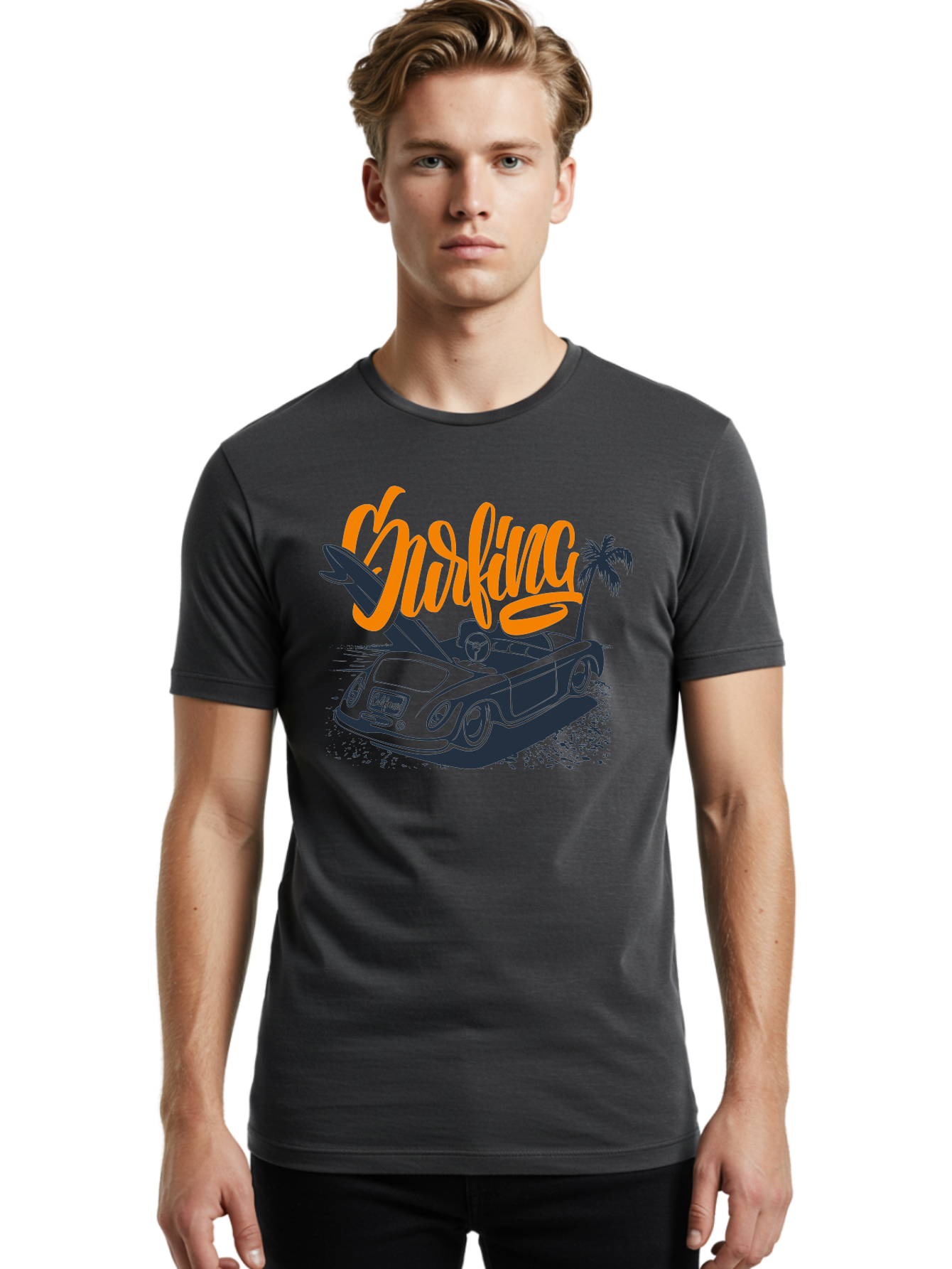 Surfing Men'S Graphic Tee, 100% Cotton, Comfortable Casual Summer Wear, Machine Washable, Vintage Convertible Car, Surfing Culture, Beach Lifestyle, Retro Style, Surfboard On Car, Palm Tree, Summer Fun, Surf Vibes, Classic Automobile Aac373 16