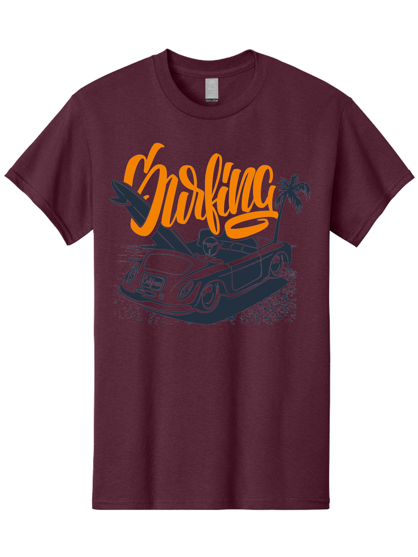 Surfing Men'S Graphic Tee, 100% Cotton, Comfortable Casual Summer Wear, Machine Washable, Vintage Convertible Car, Surfing Culture, Beach Lifestyle, Retro Style, Surfboard On Car, Palm Tree, Summer Fun, Surf Vibes, Classic Automobile Aac373 19