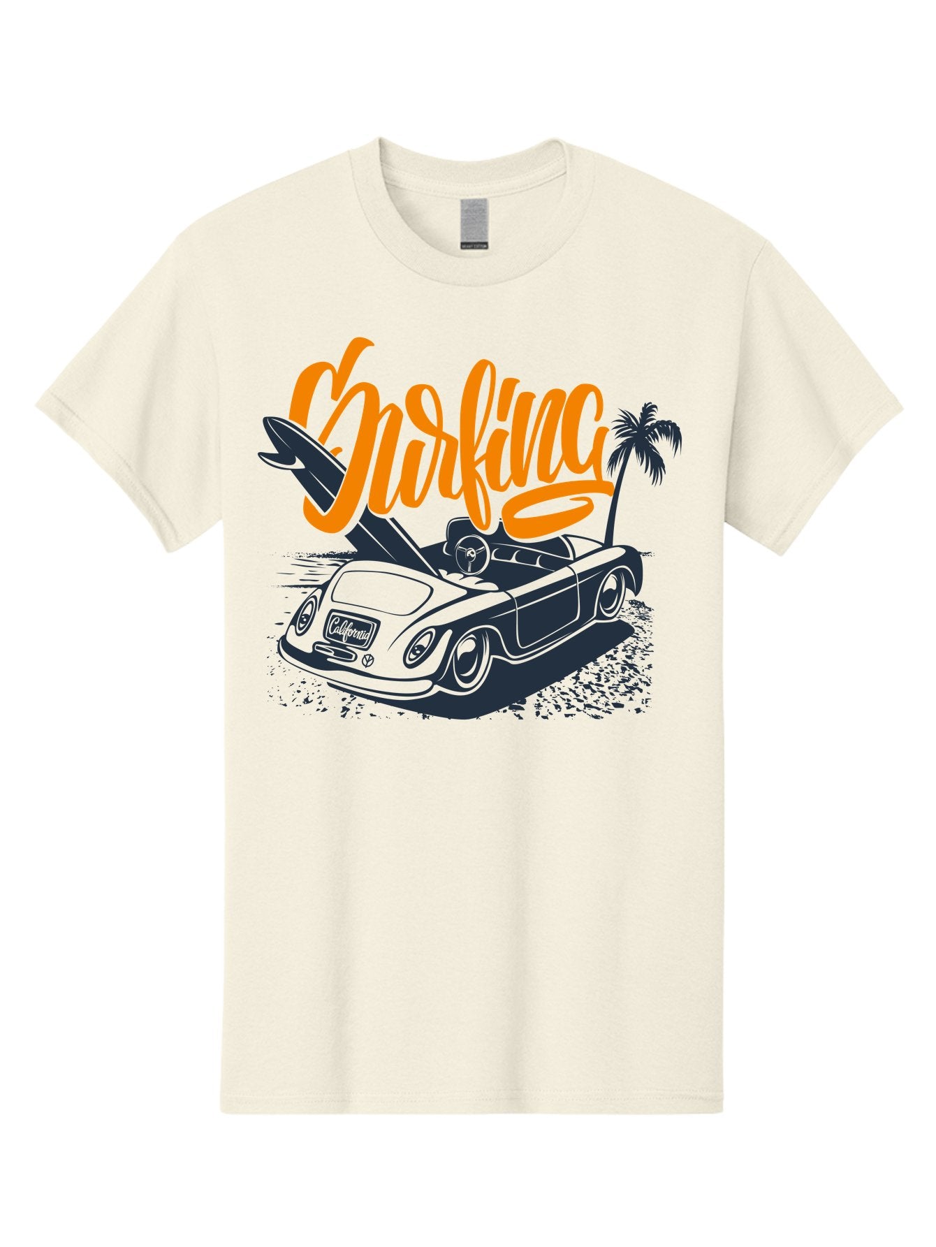 Surfing Men'S Graphic Tee, 100% Cotton, Comfortable Casual Summer Wear, Machine Washable, Vintage Convertible Car, Surfing Culture, Beach Lifestyle, Retro Style, Surfboard On Car, Palm Tree, Summer Fun, Surf Vibes, Classic Automobile Aac373 10