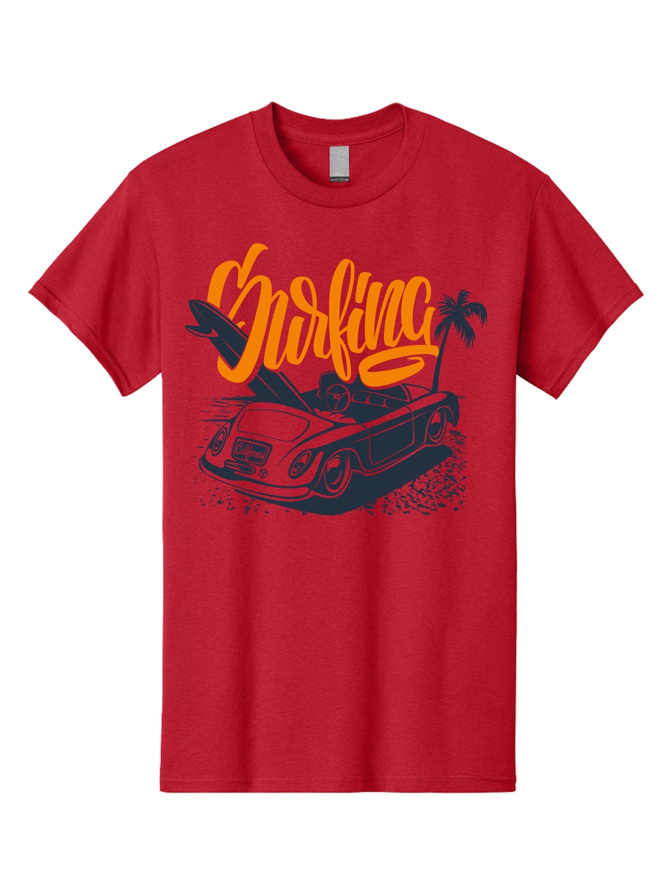 Surfing Men'S Graphic Tee, 100% Cotton, Comfortable Casual Summer Wear, Machine Washable, Vintage Convertible Car, Surfing Culture, Beach Lifestyle, Retro Style, Surfboard On Car, Palm Tree, Summer Fun, Surf Vibes, Classic Automobile Aac373 8