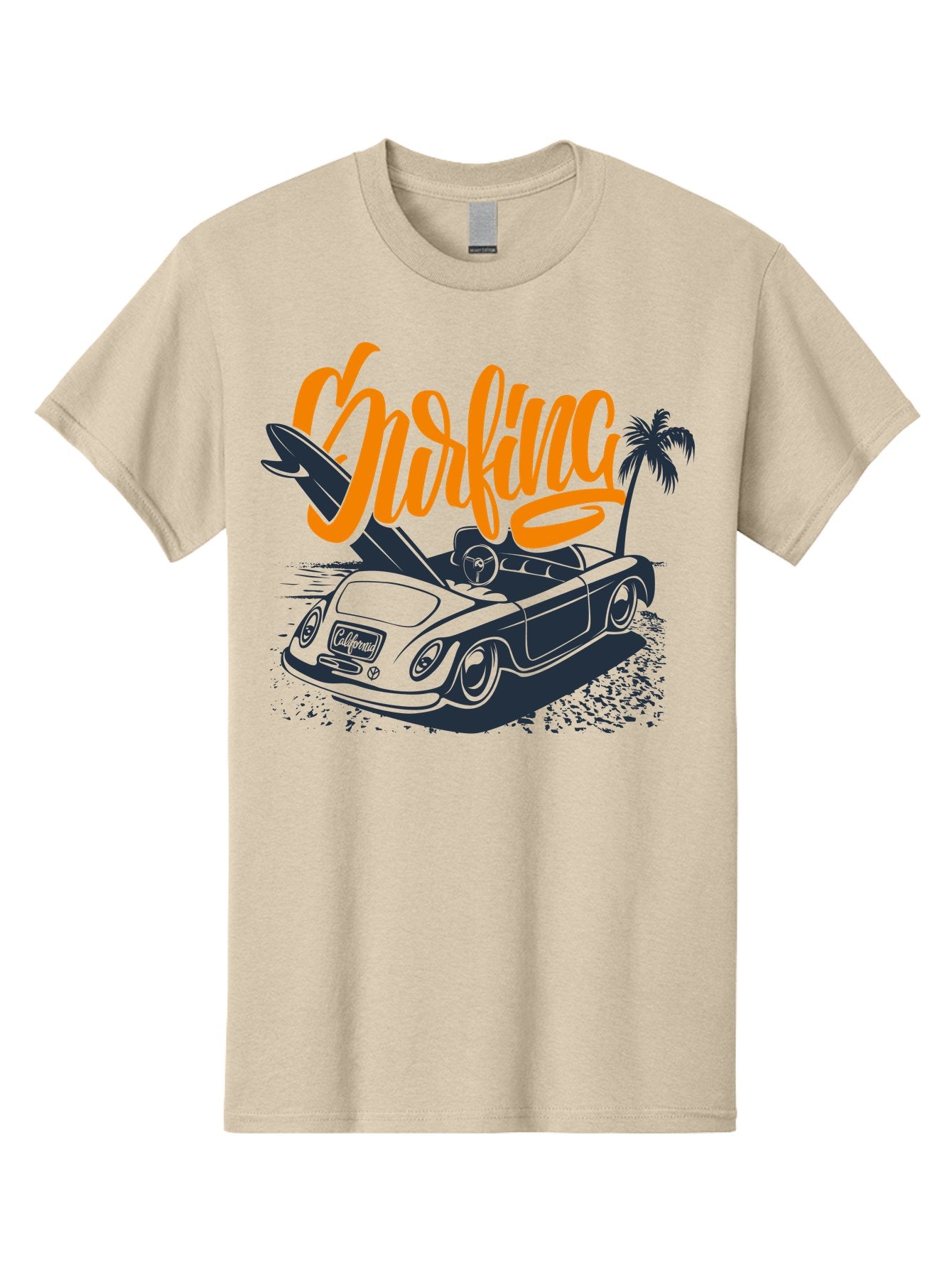 Surfing Men'S Graphic Tee, 100% Cotton, Comfortable Casual Summer Wear, Machine Washable, Vintage Convertible Car, Surfing Culture, Beach Lifestyle, Retro Style, Surfboard On Car, Palm Tree, Summer Fun, Surf Vibes, Classic Automobile Aac373 3