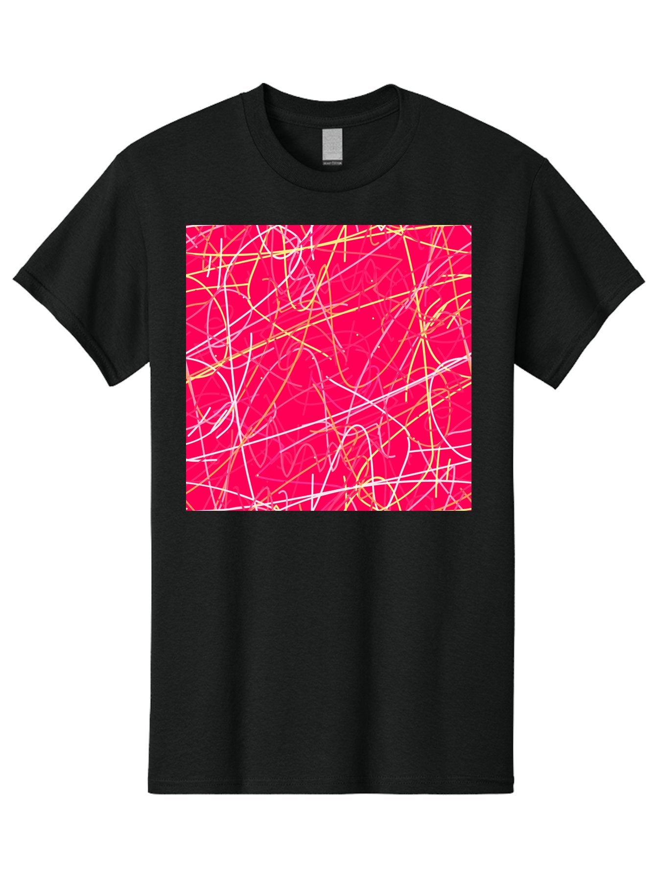 Abstract-Lines Men'S Graphic Tee, 100% Cotton, Comfortable Casual Summer Wear, Machine Washable, Abstract Art, Vibrant Pink Background, Swirling Lines, Dynamic Movement, Modern Design, Artistic Expression, Creative Wallpaper, Digital Art, Aac374 7