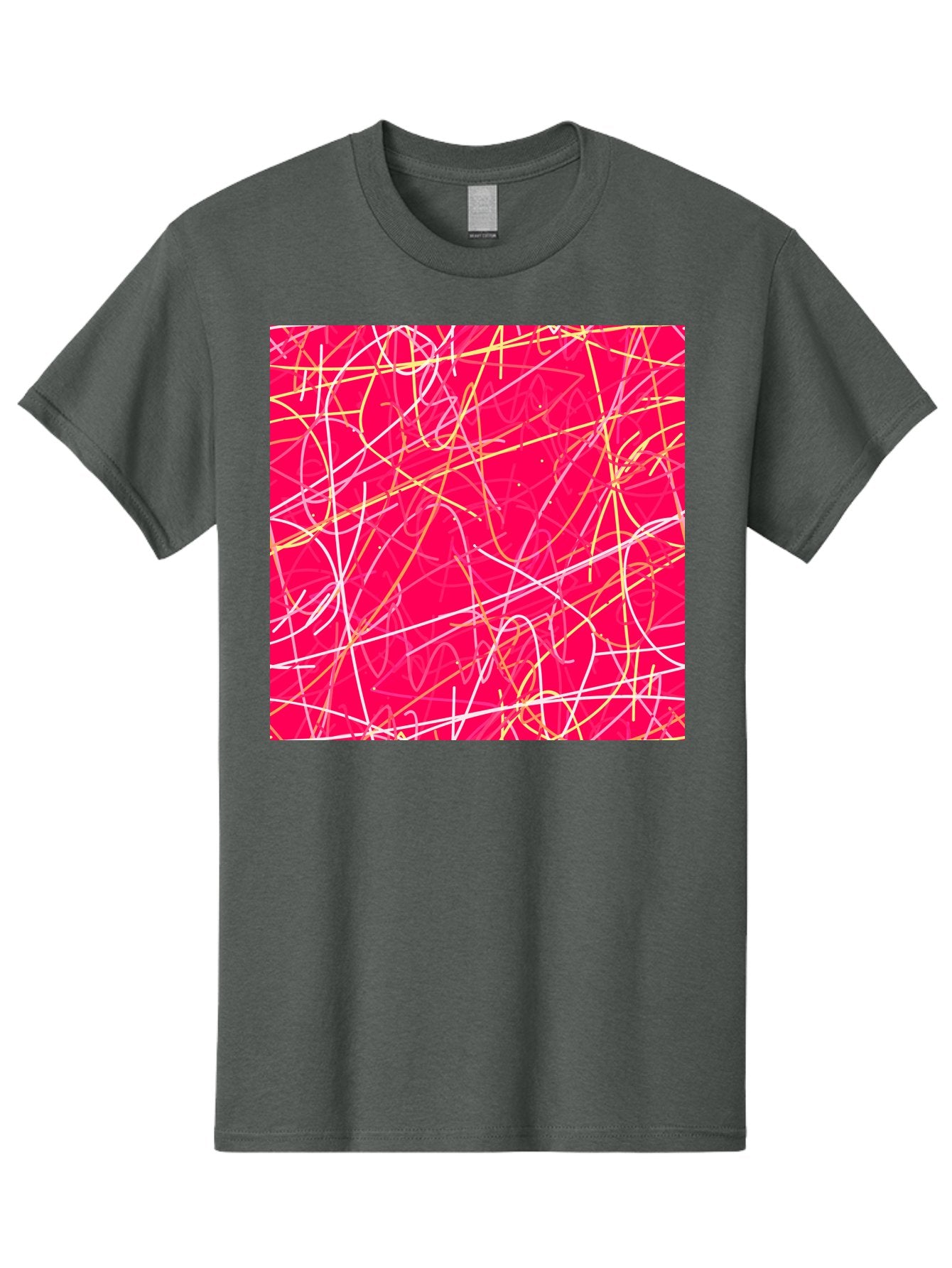 Abstract-Lines Men'S Graphic Tee, 100% Cotton, Comfortable Casual Summer Wear, Machine Washable, Abstract Art, Vibrant Pink Background, Swirling Lines, Dynamic Movement, Modern Design, Artistic Expression, Creative Wallpaper, Digital Art, Aac374 5