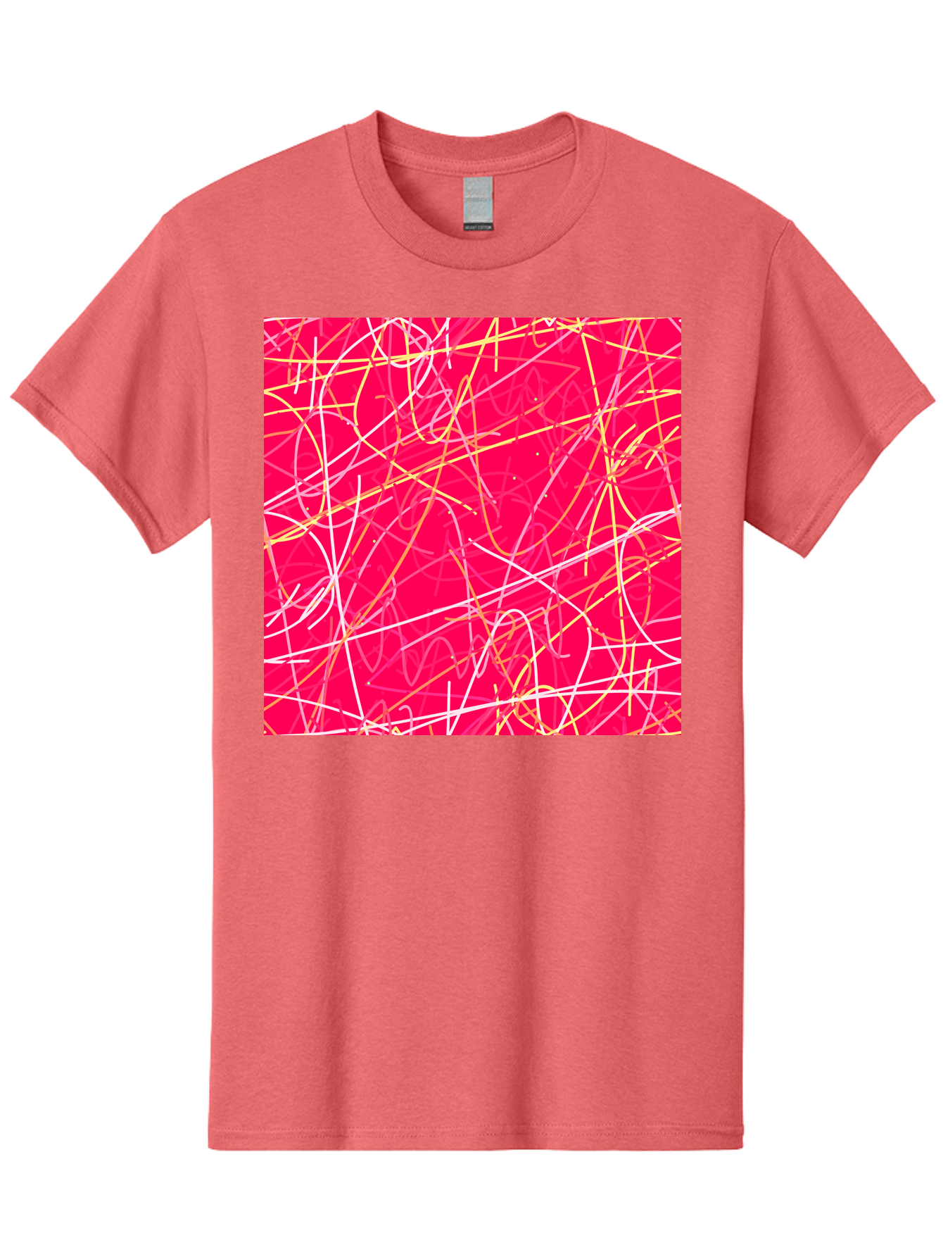 Abstract-Lines Men'S Graphic Tee, 100% Cotton, Comfortable Casual Summer Wear, Machine Washable, Abstract Art, Vibrant Pink Background, Swirling Lines, Dynamic Movement, Modern Design, Artistic Expression, Creative Wallpaper, Digital Art, Aac374 17