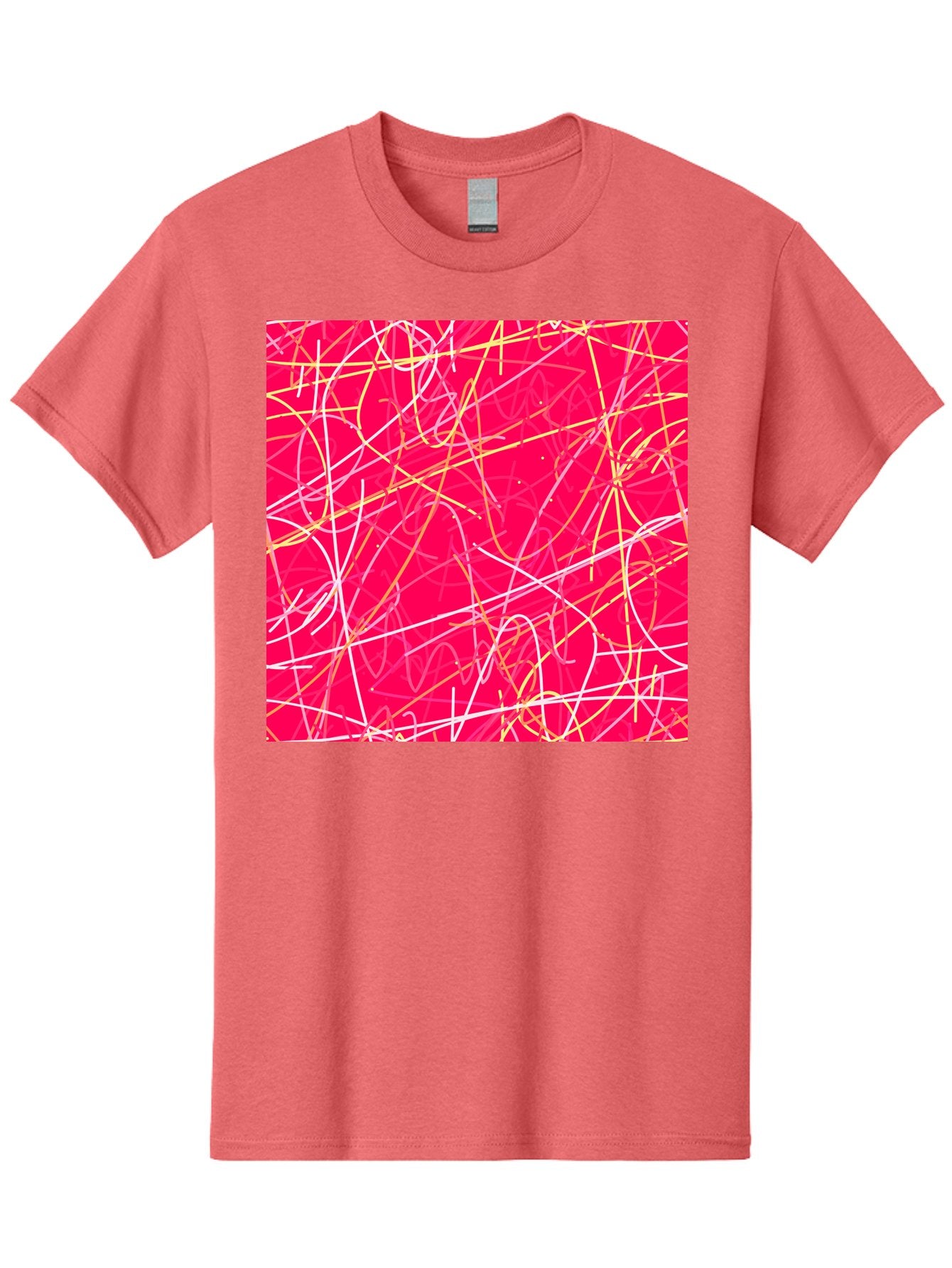Abstract-Lines Men'S Graphic Tee, 100% Cotton, Comfortable Casual Summer Wear, Machine Washable, Abstract Art, Vibrant Pink Background, Swirling Lines, Dynamic Movement, Modern Design, Artistic Expression, Creative Wallpaper, Digital Art, Aac374 3