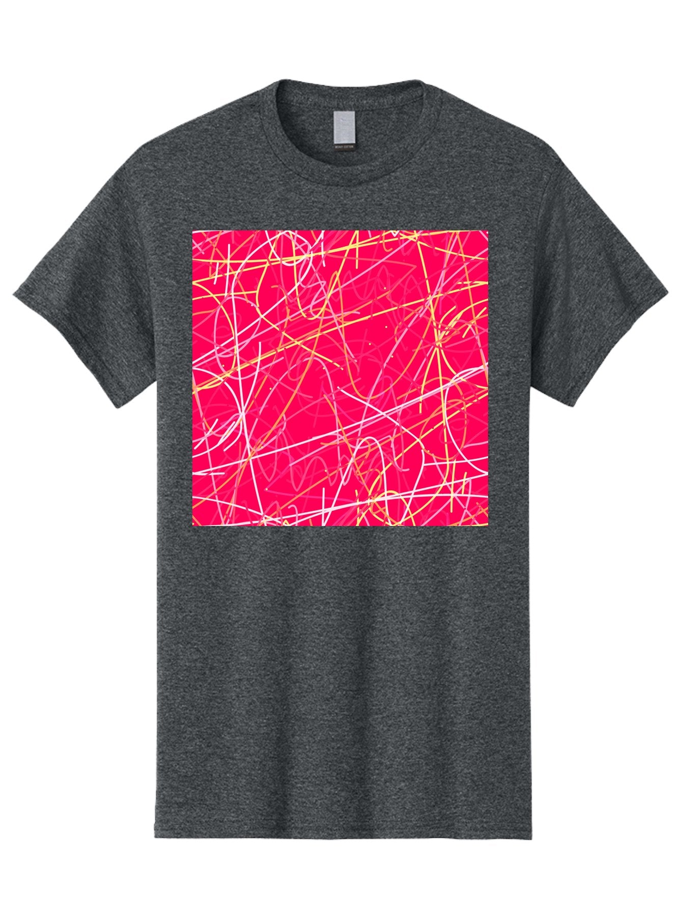 Abstract-Lines Men'S Graphic Tee, 100% Cotton, Comfortable Casual Summer Wear, Machine Washable, Abstract Art, Vibrant Pink Background, Swirling Lines, Dynamic Movement, Modern Design, Artistic Expression, Creative Wallpaper, Digital Art, Aac374 12