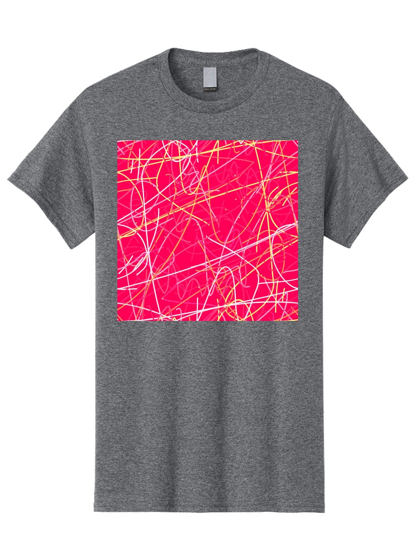 Abstract-Lines Men'S Graphic Tee, 100% Cotton, Comfortable Casual Summer Wear, Machine Washable, Abstract Art, Vibrant Pink Background, Swirling Lines, Dynamic Movement, Modern Design, Artistic Expression, Creative Wallpaper, Digital Art, Aac374 10